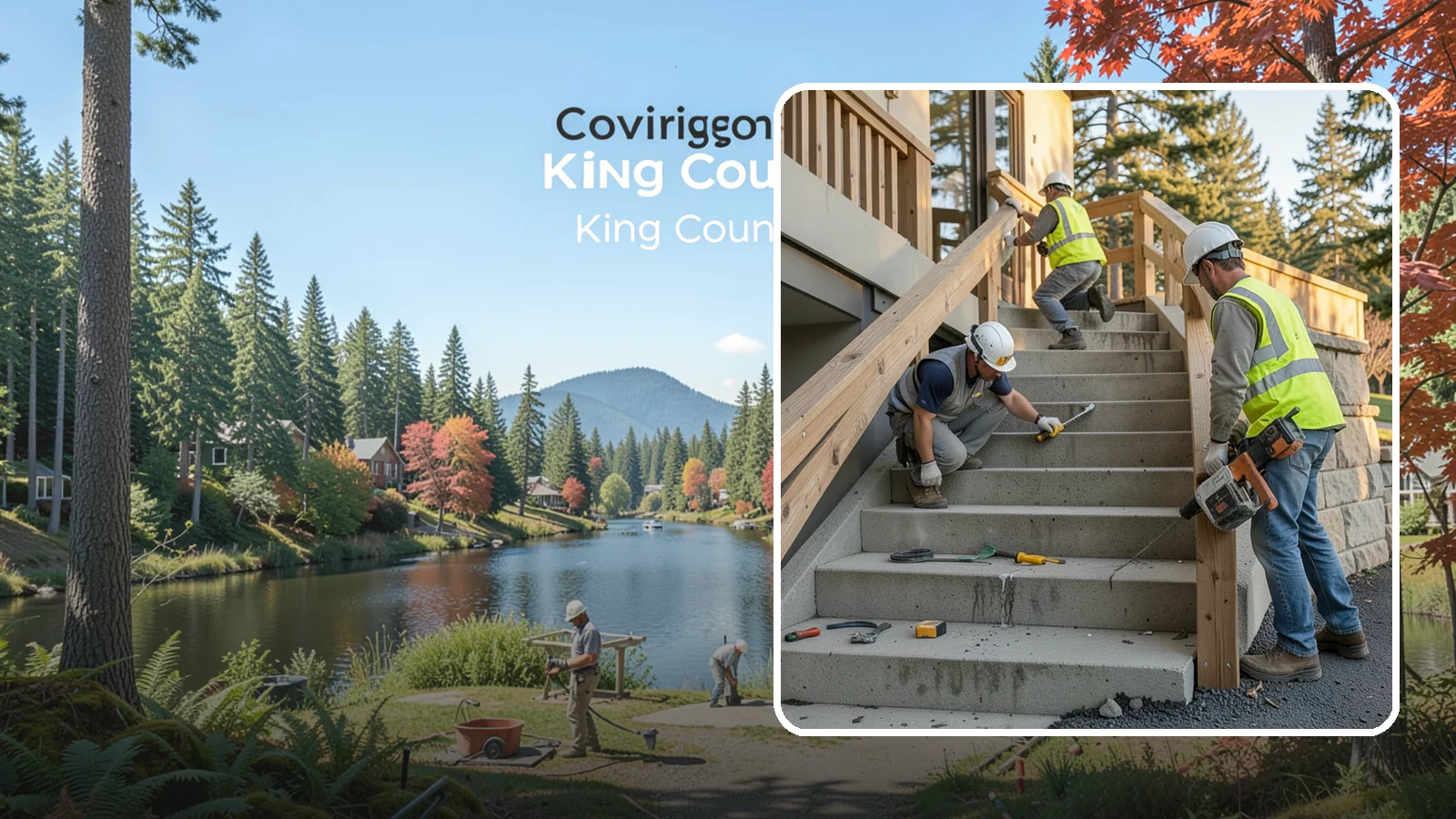 Stair Repairs in Covington, King County, WA - We repair public concrete, timber, and stone stairs to restore safe, uniform, code-compliant treads.