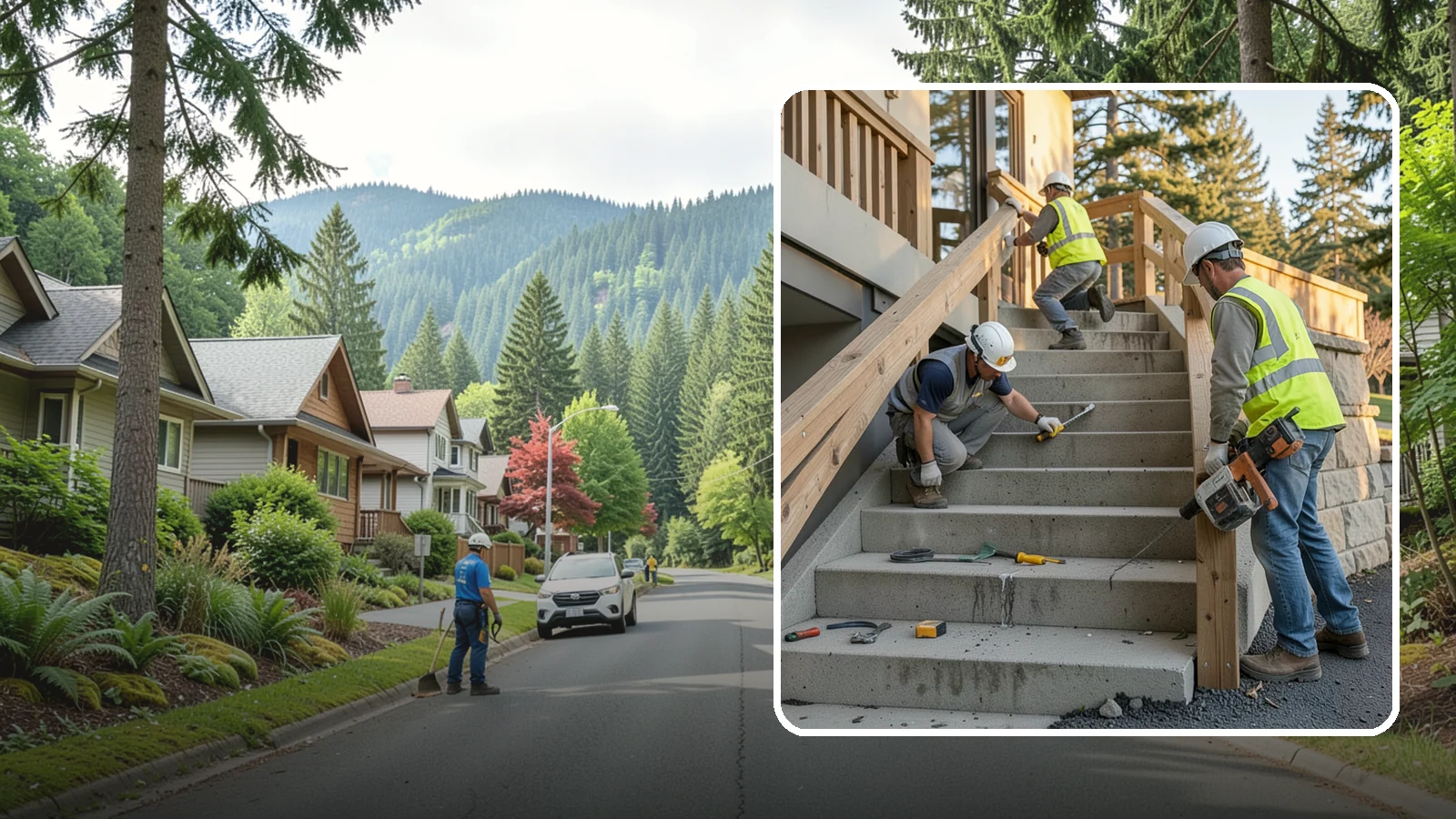 Stair Repairs in Darrington, Snohomish County, WA - We repair public concrete, timber, and stone stairs to restore safe, uniform, code-compliant treads.