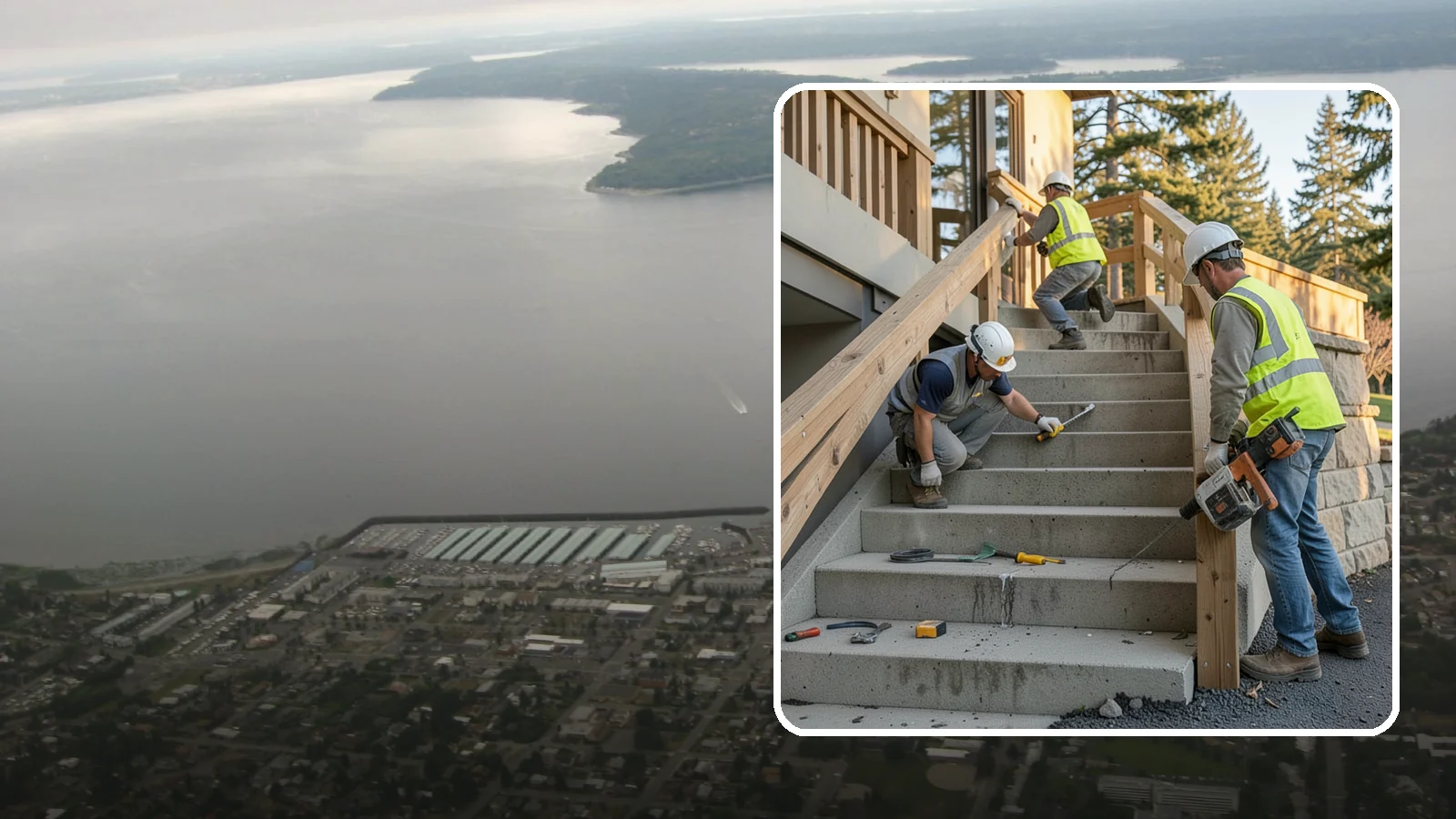 Stair Repairs in Des Moines, King County, WA - We repair public concrete, timber, and stone stairs to restore safe, uniform, code-compliant treads.