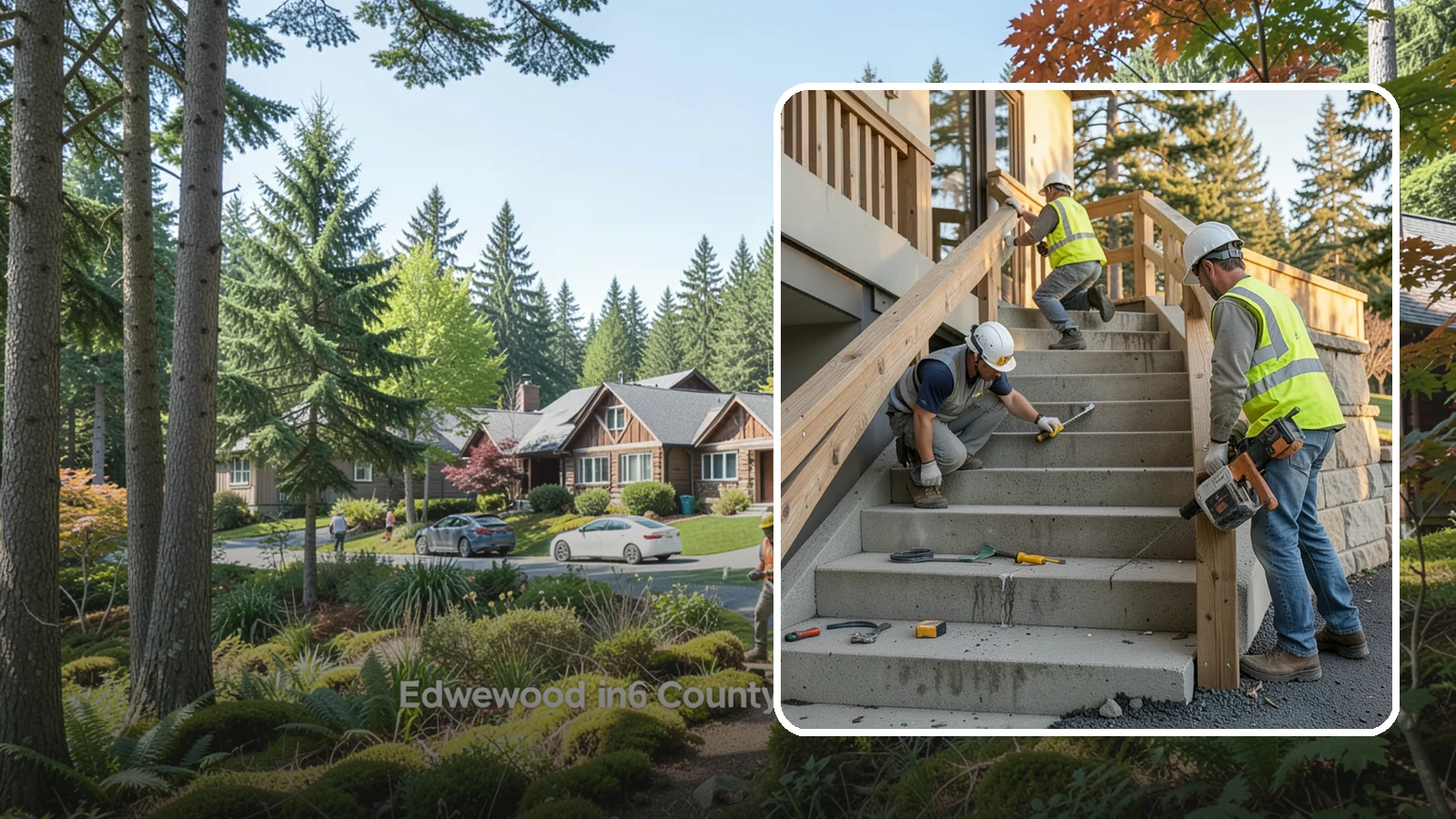 Stair Repairs in Edgewood, Pierce County, WA - We repair public concrete, timber, and stone stairs to restore safe, uniform, code-compliant treads.