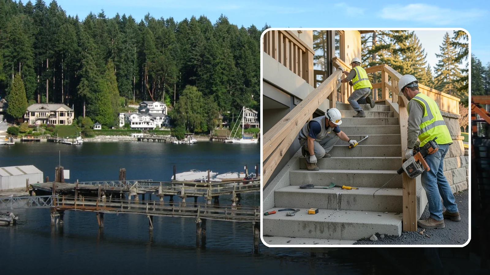 Stair Repairs in Gig Harbor, Pierce County, WA - We repair public concrete, timber, and stone stairs to restore safe, uniform, code-compliant treads.