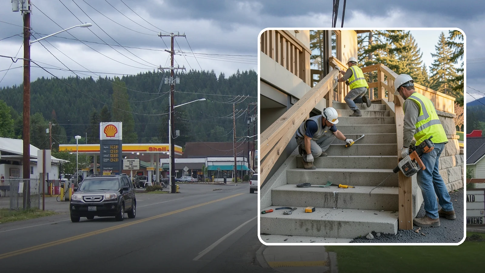 Stair Repairs in Granite Falls, Snohomish County, WA - We repair public concrete, timber, and stone stairs to restore safe, uniform, code-compliant treads.