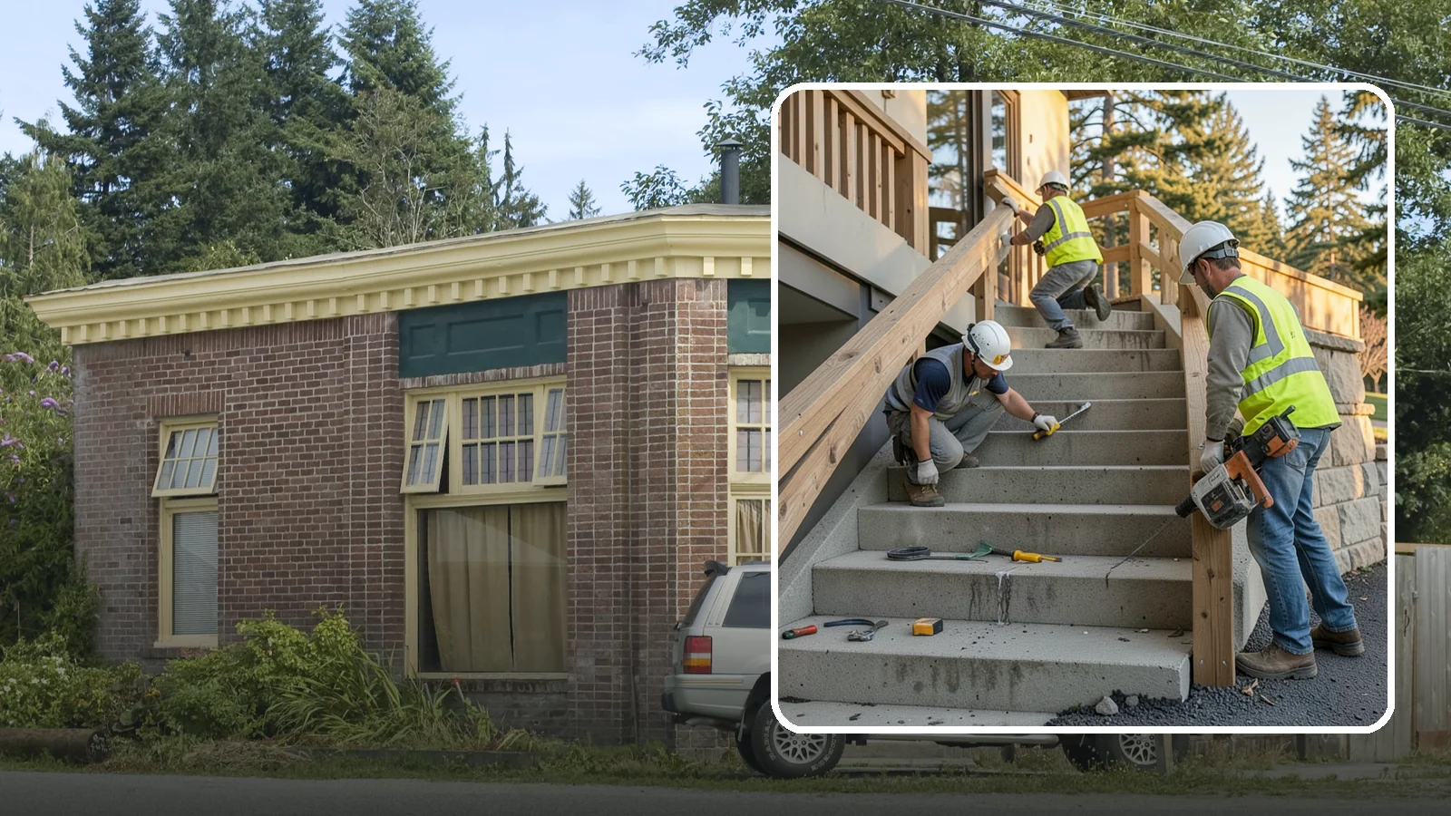 Stair Repairs in Hamilton, Skagit County, WA - We repair public concrete, timber, and stone stairs to restore safe, uniform, code-compliant treads.