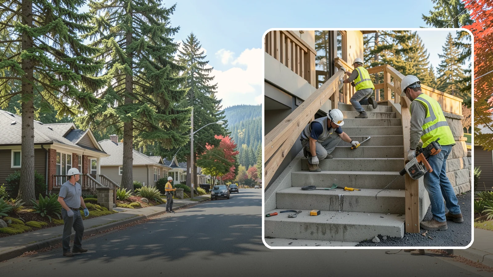 Stair Repairs in Hunts Point, King County, WA - We repair public concrete, timber, and stone stairs to restore safe, uniform, code-compliant treads.