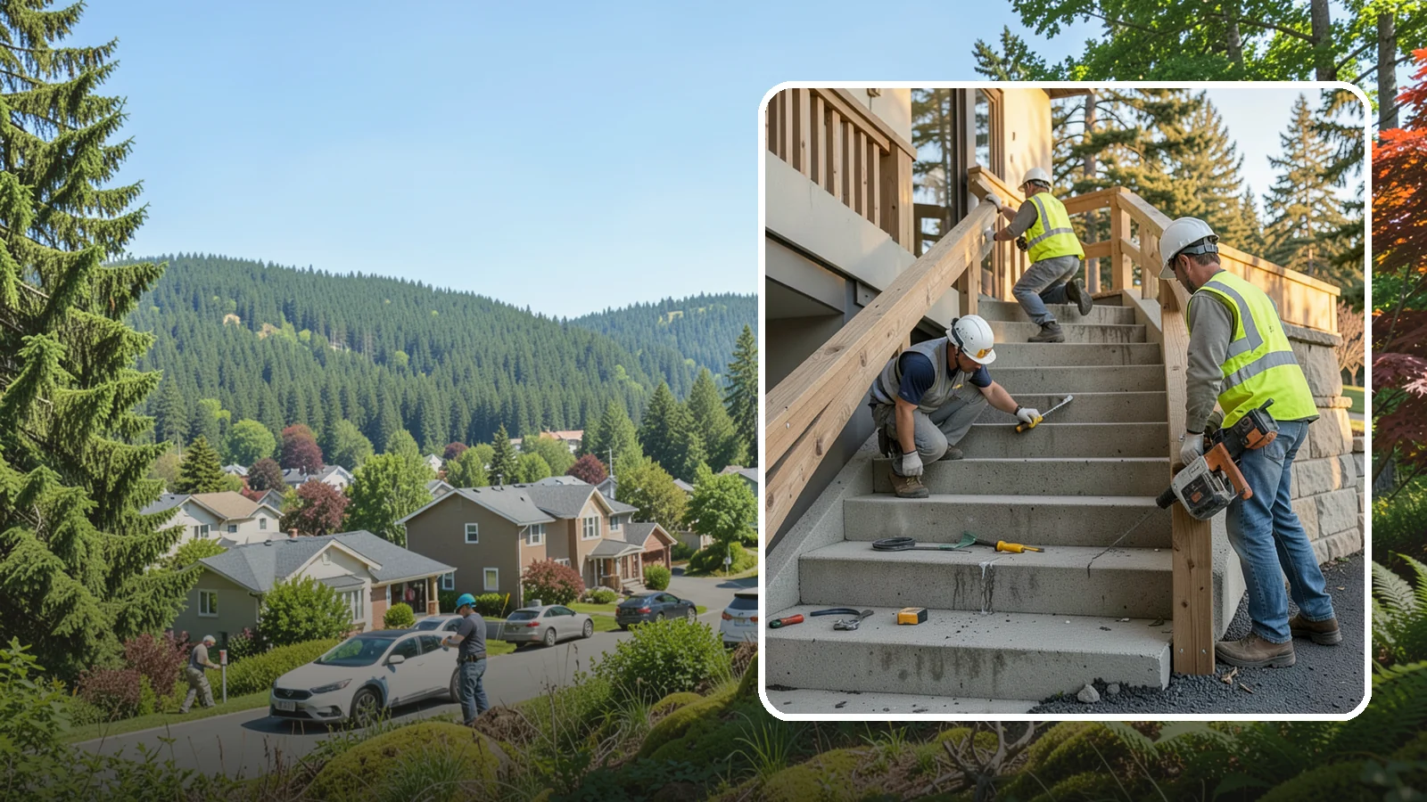 Stair Repairs in Index, Snohomish County, WA - We repair public concrete, timber, and stone stairs to restore safe, uniform, code-compliant treads.