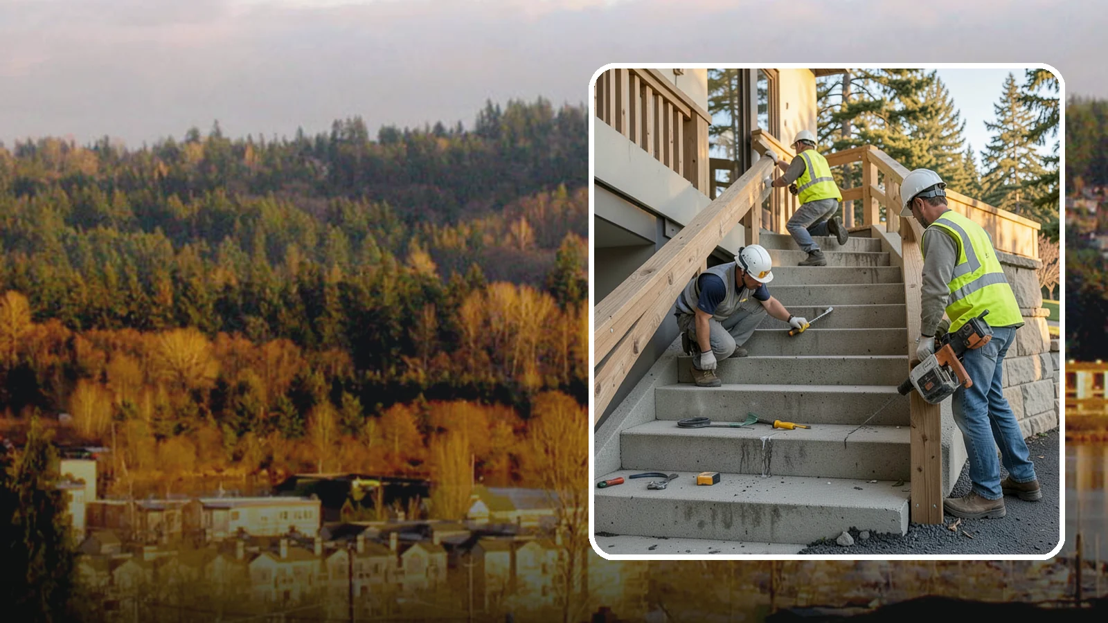 Stair Repairs in Kenmore, King County, WA - We repair public concrete, timber, and stone stairs to restore safe, uniform, code-compliant treads.