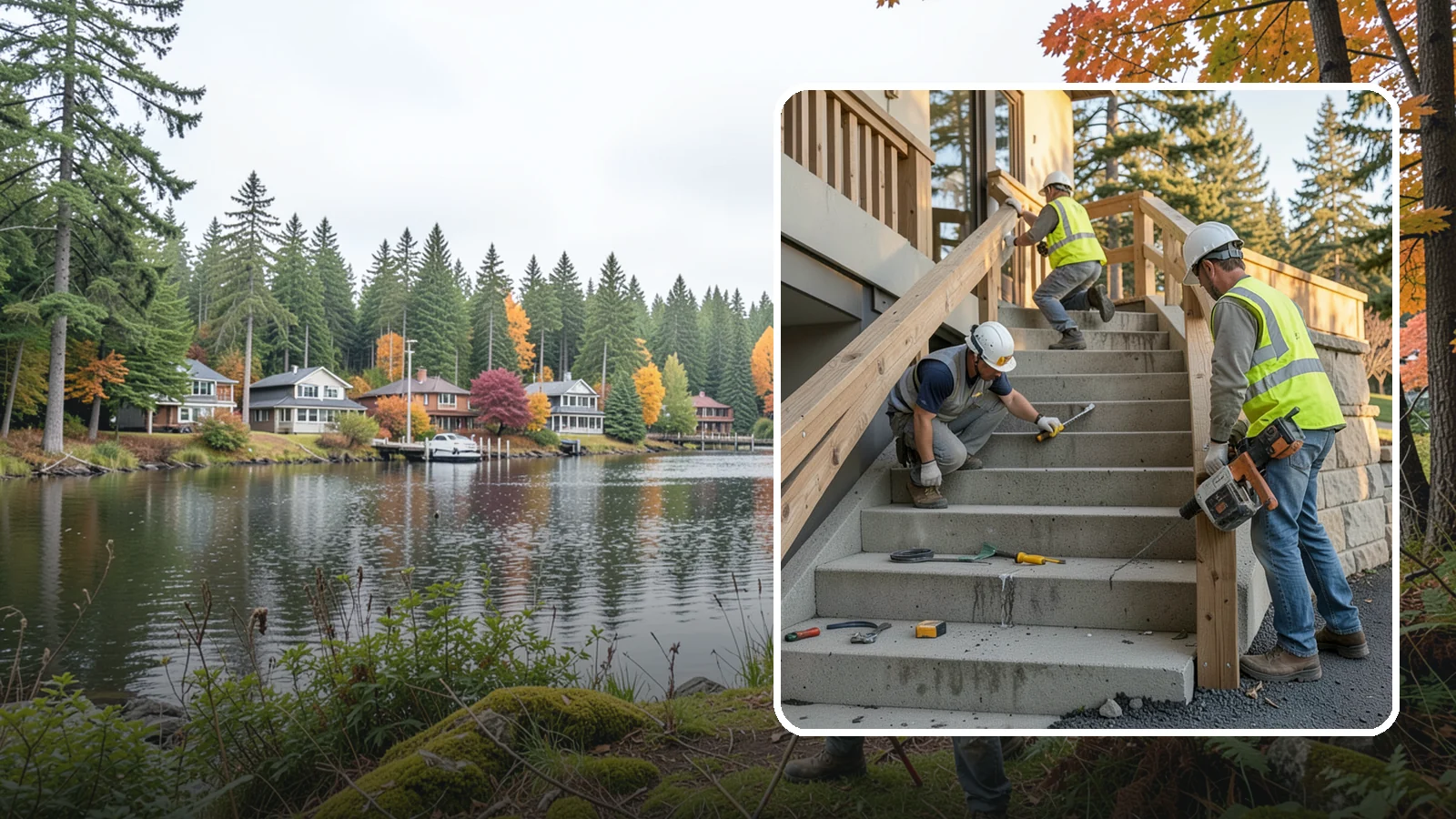 Stair Repairs in La Conner, Skagit County, WA - We repair public concrete, timber, and stone stairs to restore safe, uniform, code-compliant treads.