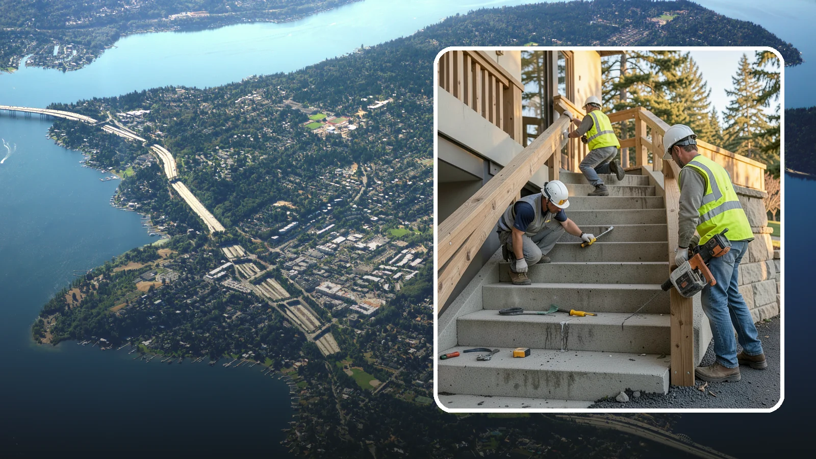 Stair Repairs in Mercer Island, King County, WA - We repair public concrete, timber, and stone stairs to restore safe, uniform, code-compliant treads.