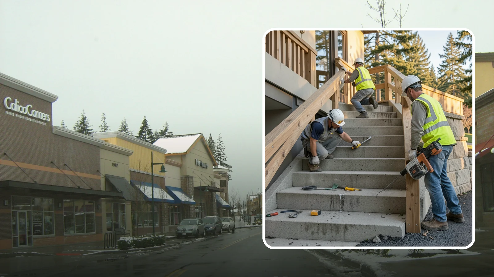 Stair Repairs in Mill Creek, Snohomish County, WA - We repair public concrete, timber, and stone stairs to restore safe, uniform, code-compliant treads.