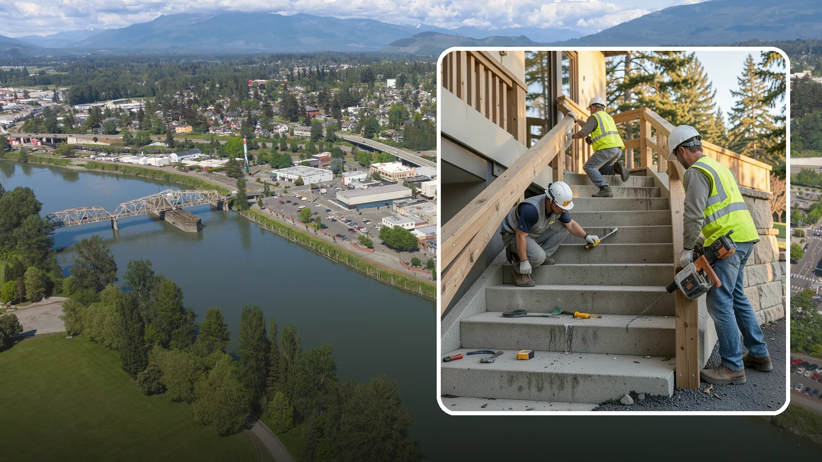 Stair Repairs in Mount Vernon, Skagit County, WA - We repair public concrete, timber, and stone stairs to restore safe, uniform, code-compliant treads.