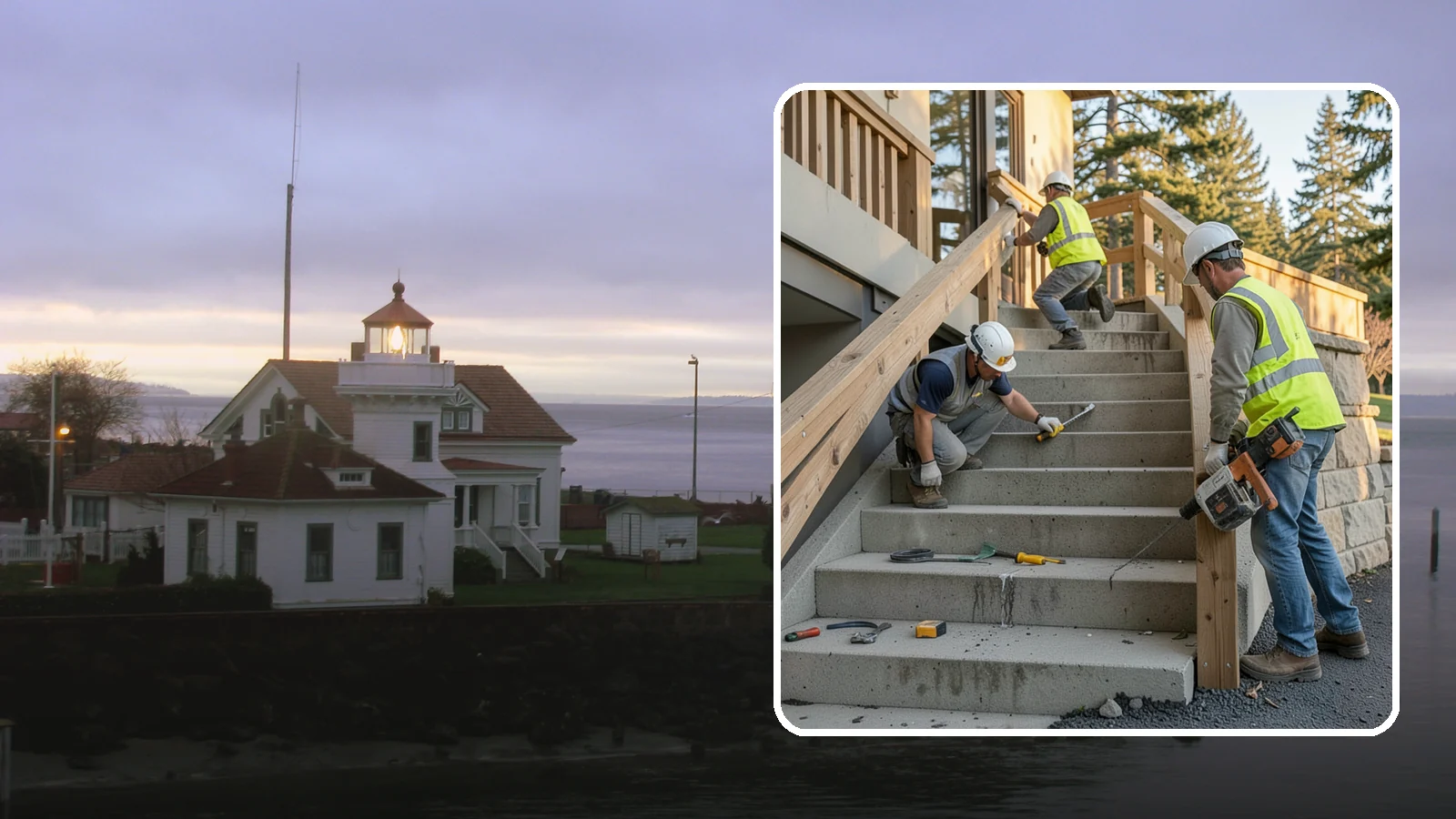 Stair Repairs in Mukilteo, Snohomish County, WA - We repair public concrete, timber, and stone stairs to restore safe, uniform, code-compliant treads.