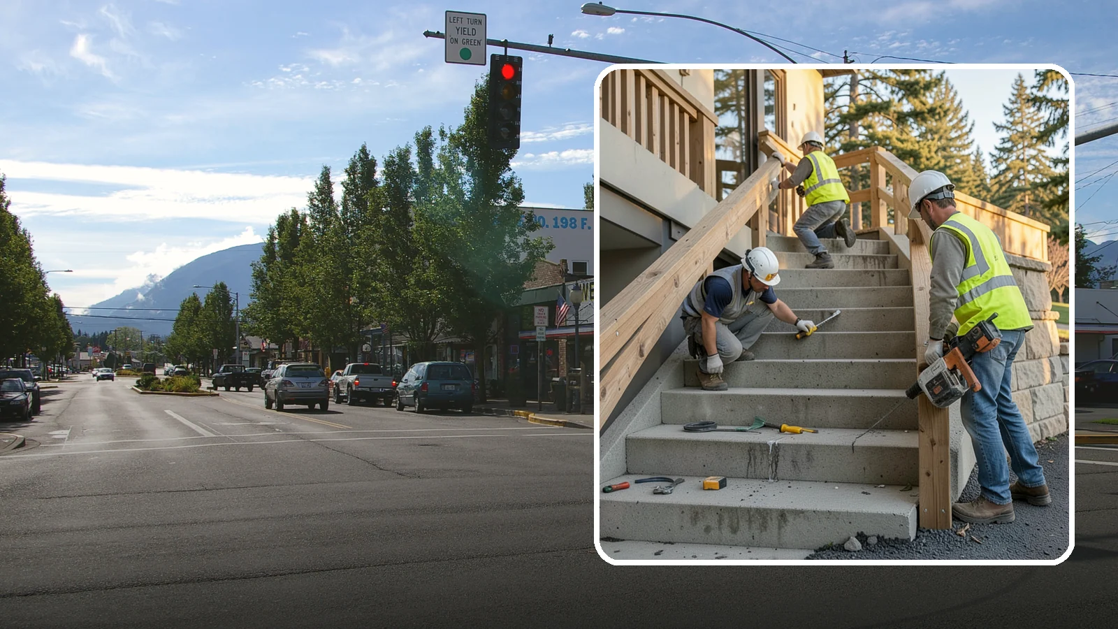 Stair Repairs in North Bend, King County, WA - We repair public concrete, timber, and stone stairs to restore safe, uniform, code-compliant treads.