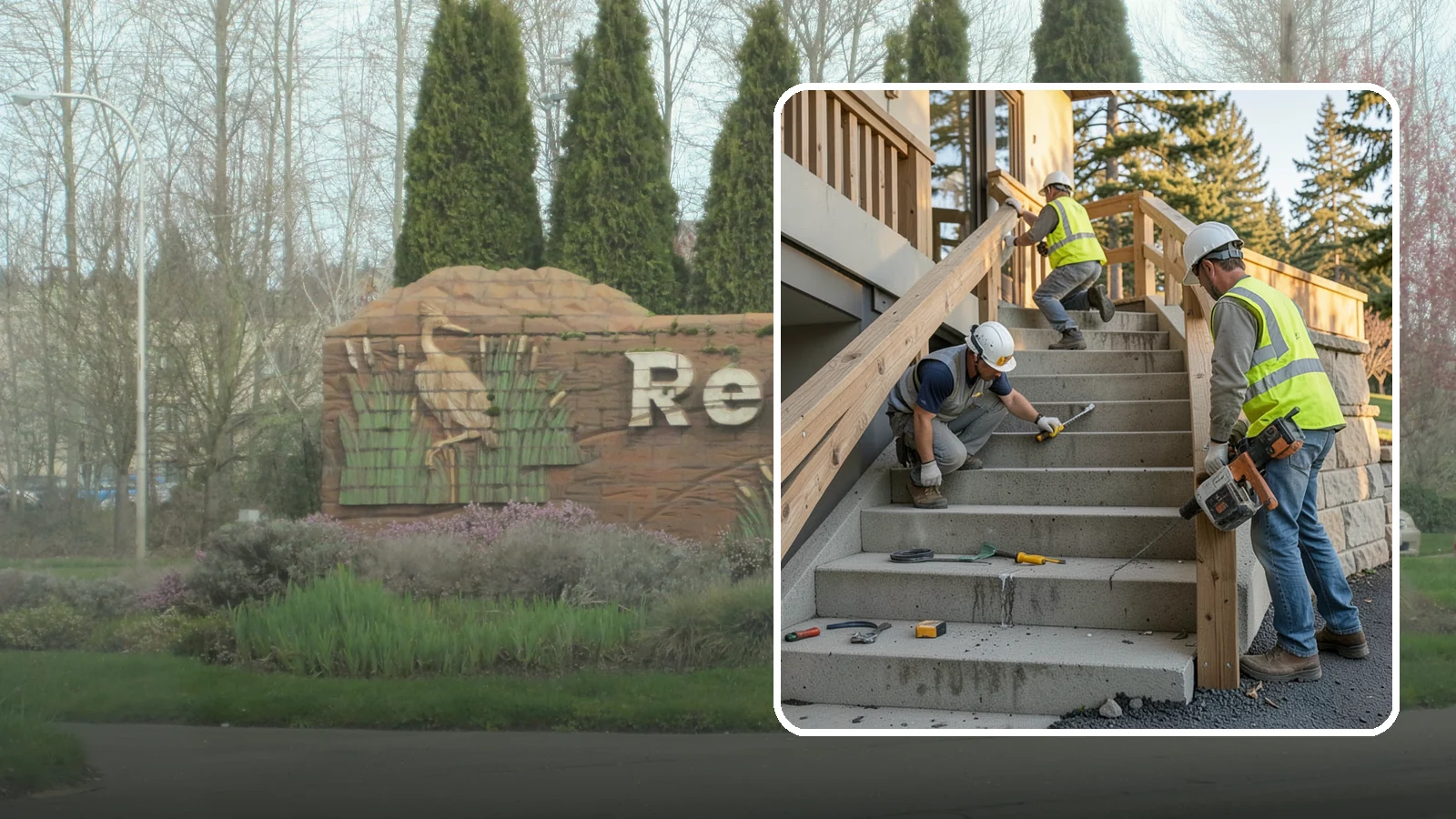 Stair Repairs in Renton, King County, WA - We repair public concrete, timber, and stone stairs to restore safe, uniform, code-compliant treads.