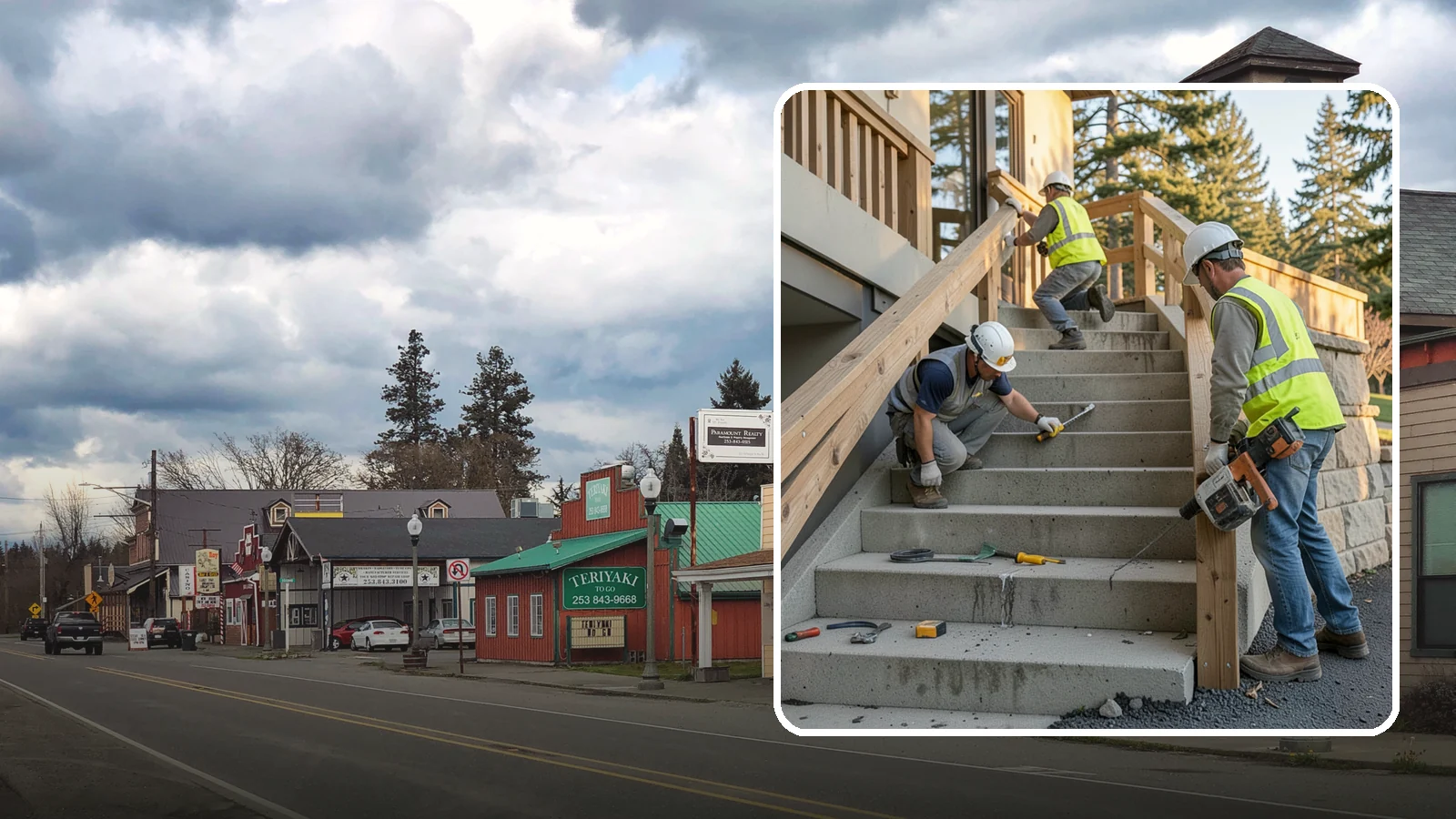 Stair Repairs in Roy, Pierce County, WA - We repair public concrete, timber, and stone stairs to restore safe, uniform, code-compliant treads.