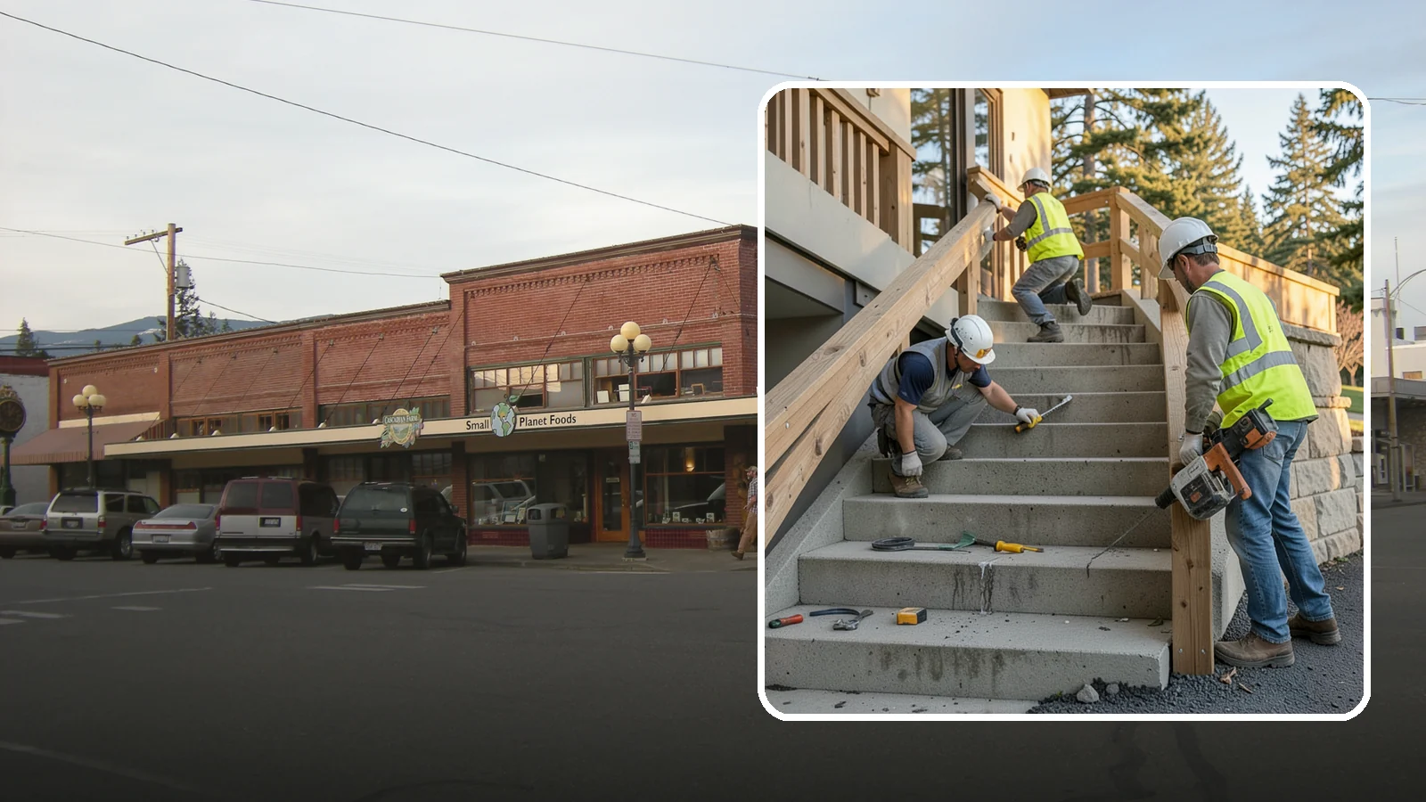 Stair Repairs in Sedro-Woolley, Skagit County, WA - We repair public concrete, timber, and stone stairs to restore safe, uniform, code-compliant treads.