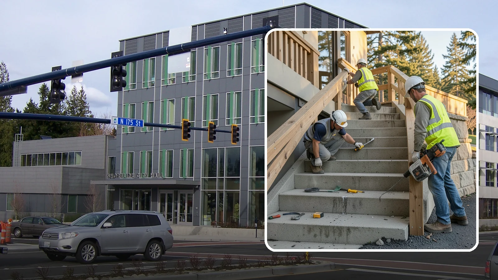 Stair Repairs in Shoreline, King County, WA - We repair public concrete, timber, and stone stairs to restore safe, uniform, code-compliant treads.