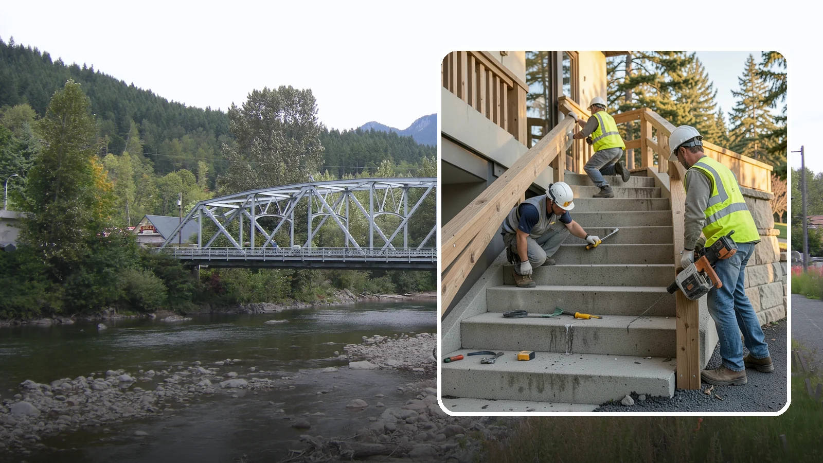 Stair Repairs in Skykomish, King County, WA - We repair public concrete, timber, and stone stairs to restore safe, uniform, code-compliant treads.