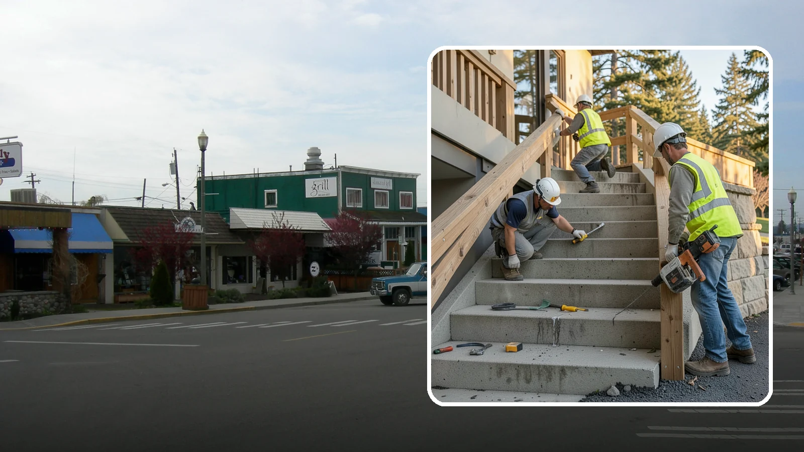 Stair Repairs in Stanwood, Snohomish County, WA - We repair public concrete, timber, and stone stairs to restore safe, uniform, code-compliant treads.