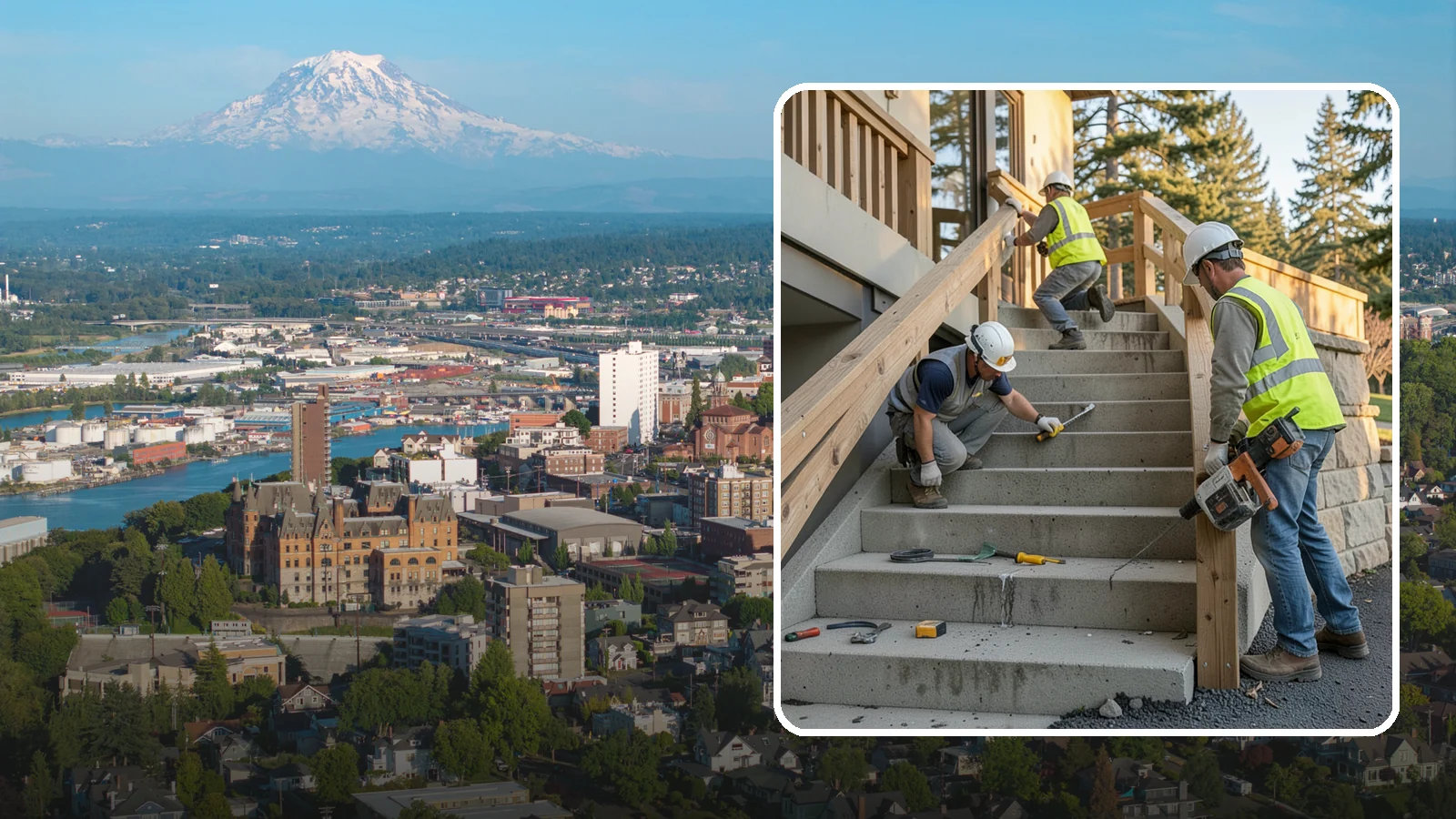 Stair Repairs in Tacoma, Pierce County, WA - We repair public concrete, timber, and stone stairs to restore safe, uniform, code-compliant treads.