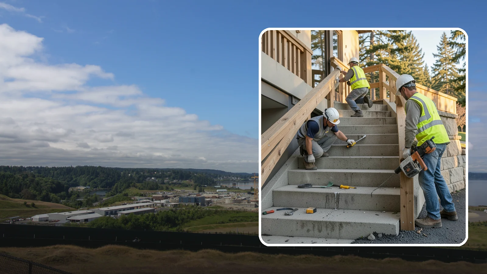 Stair Repairs in University Place, Pierce County, WA - We repair public concrete, timber, and stone stairs to restore safe, uniform, code-compliant treads.
