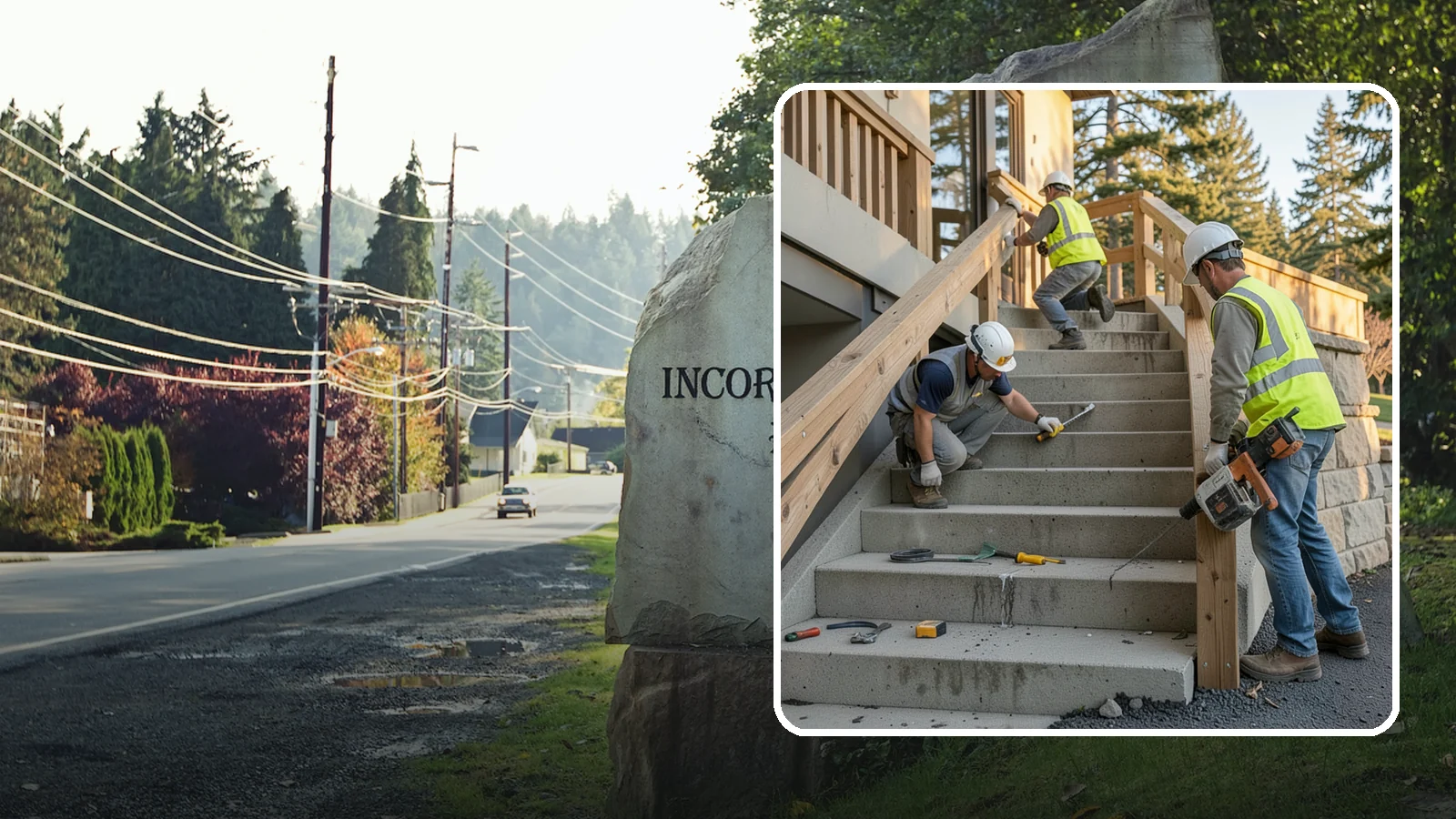 Stair Repairs in Wilkeson, Pierce County, WA - We repair public concrete, timber, and stone stairs to restore safe, uniform, code-compliant treads.