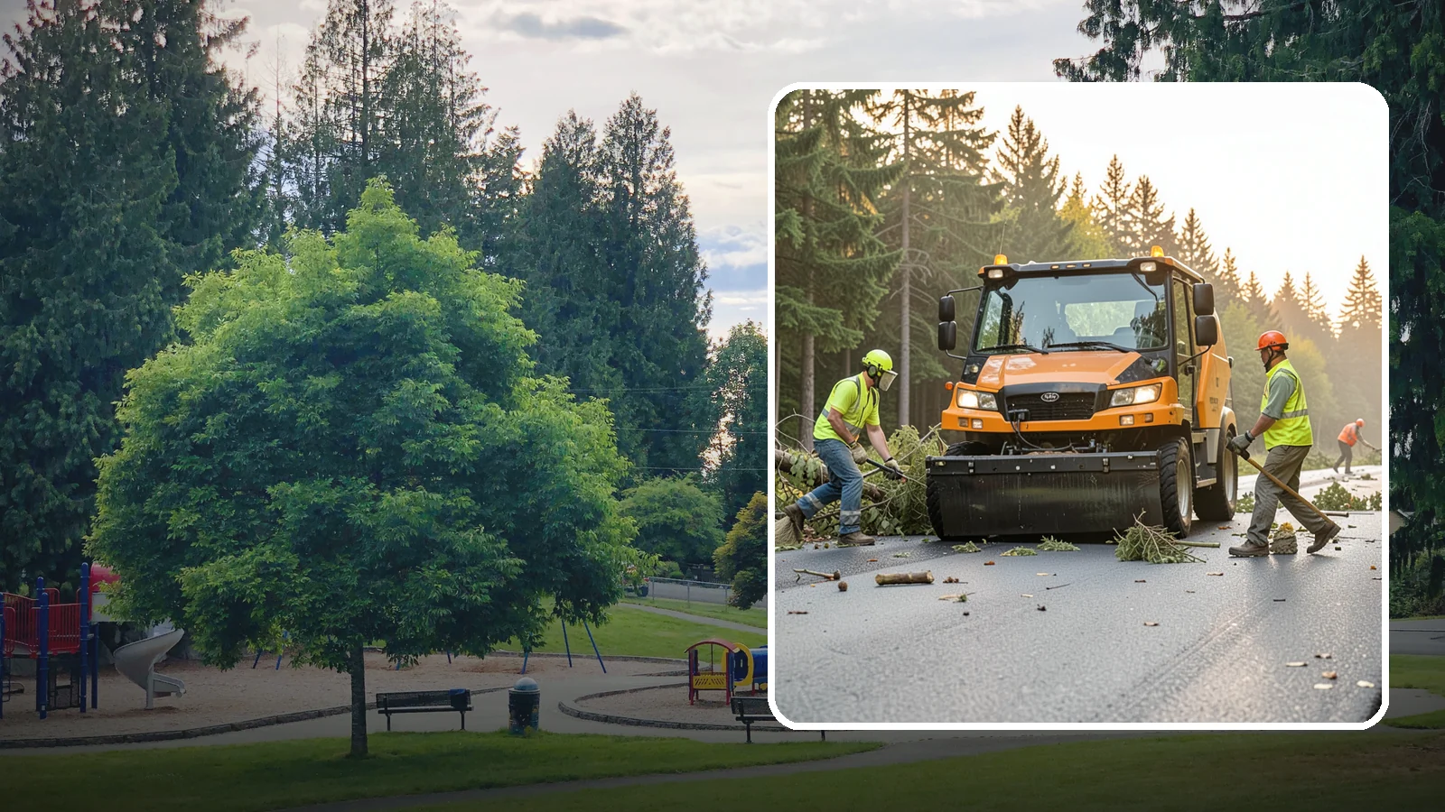 Storm Cleanup in Bonney Lake, Pierce County, WA - Post-storm debris clearing and hauling of downed limbs and trees from public roads, parks, and facilities with...