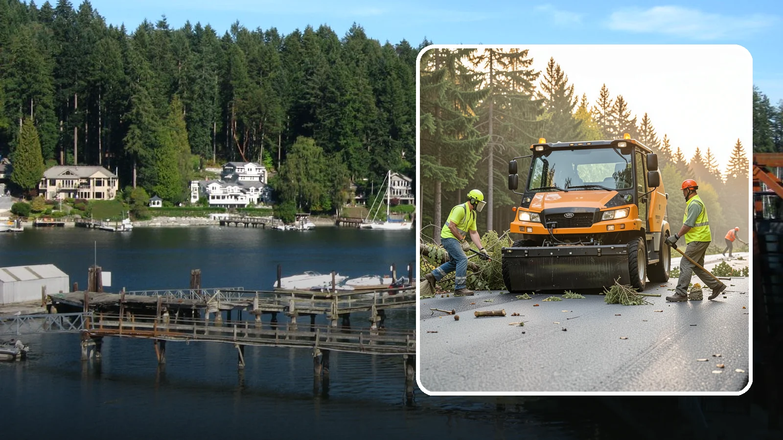 Storm Cleanup in Gig Harbor, Pierce County, WA - Post-storm debris clearing and hauling of downed limbs and trees from public roads, parks, and facilities with...