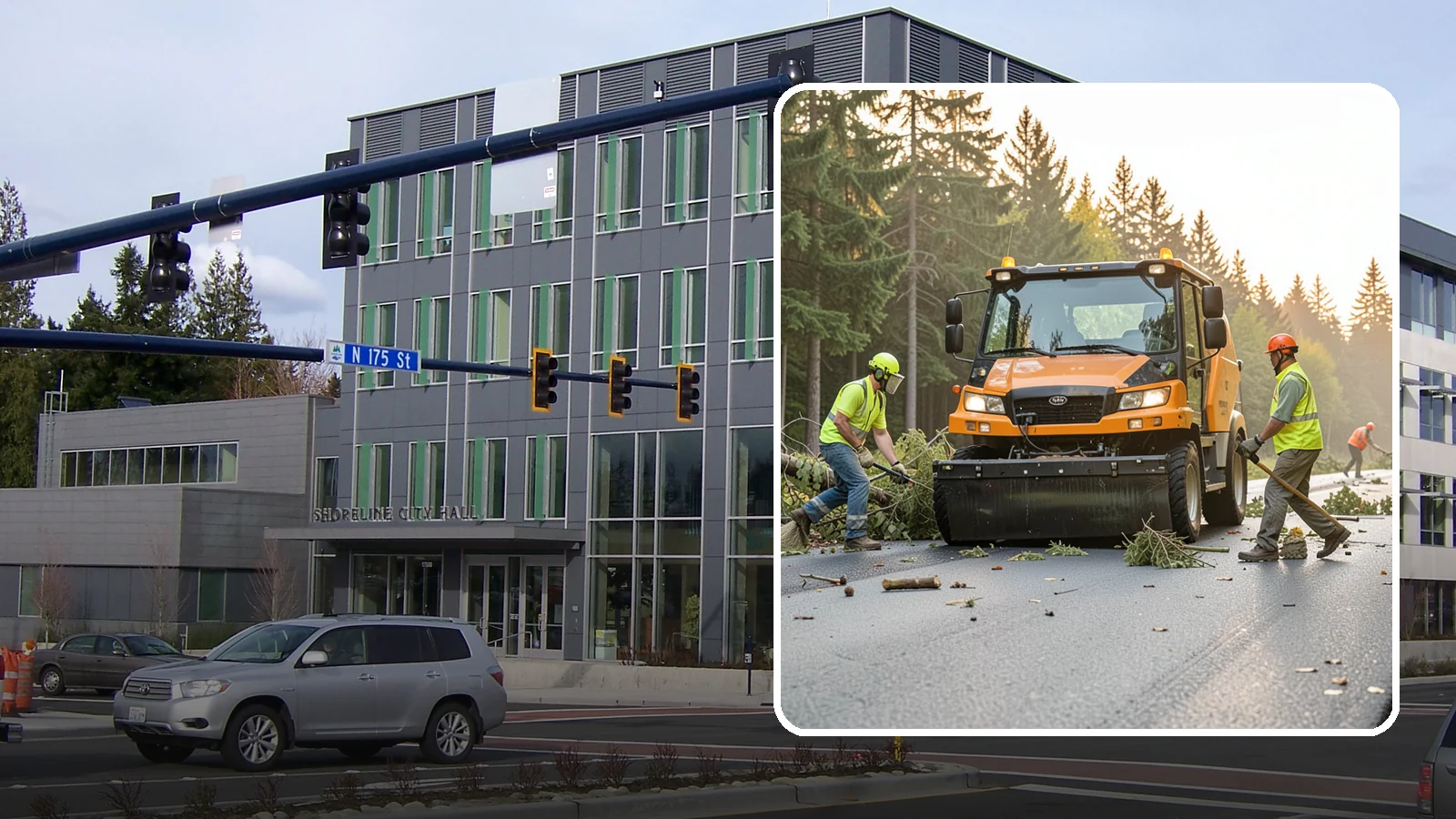 Storm Cleanup in Shoreline, King County, WA - Post-storm debris clearing and hauling of downed limbs and trees from public roads, parks, and facilities with...