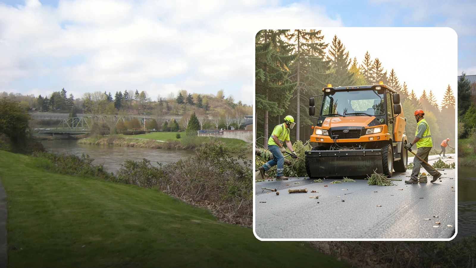 Storm Cleanup in Tukwila, King County, WA - Post-storm debris clearing and hauling of downed limbs and trees from public roads, parks, and facilities with...