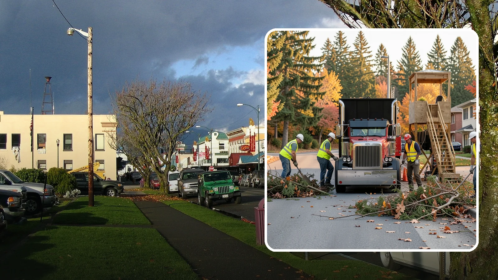 Storm Debris Collection in Arlington, Snohomish County, WA - Post-storm collection of downed limbs, branches, and wind-blown debris from public areas.
