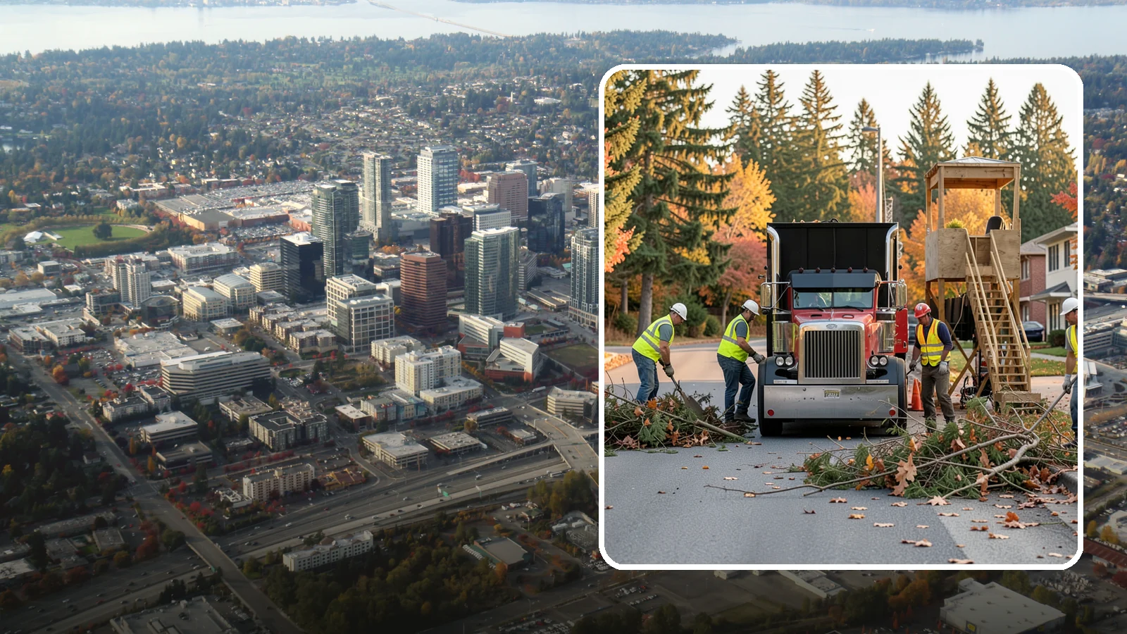 Storm Debris Collection in Bellevue, King County, WA - Post-storm collection of downed limbs, branches, and wind-blown debris from public areas.
