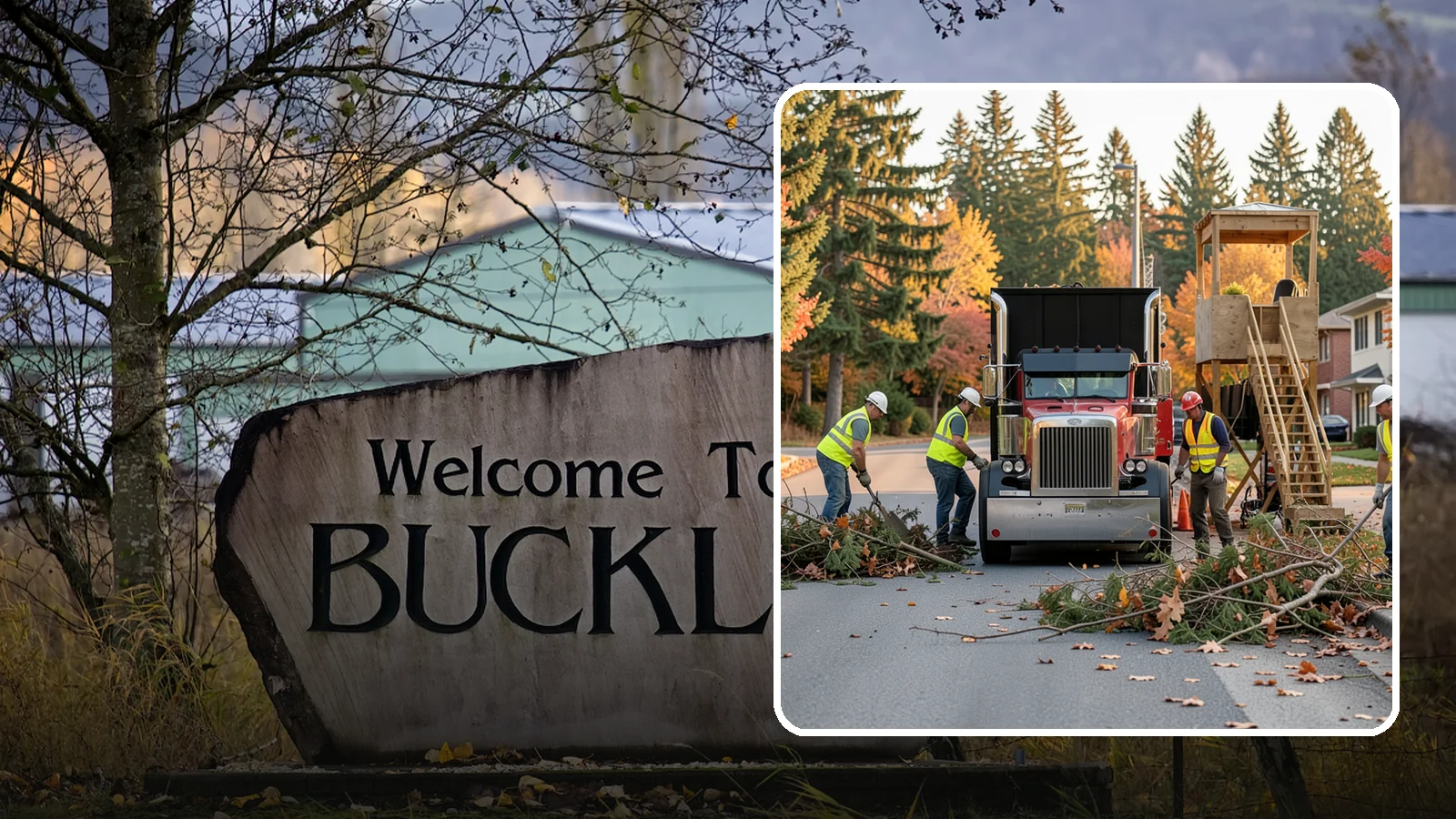 Storm Debris Collection in Buckley, Pierce County, WA - Post-storm collection of downed limbs, branches, and wind-blown debris from public areas.