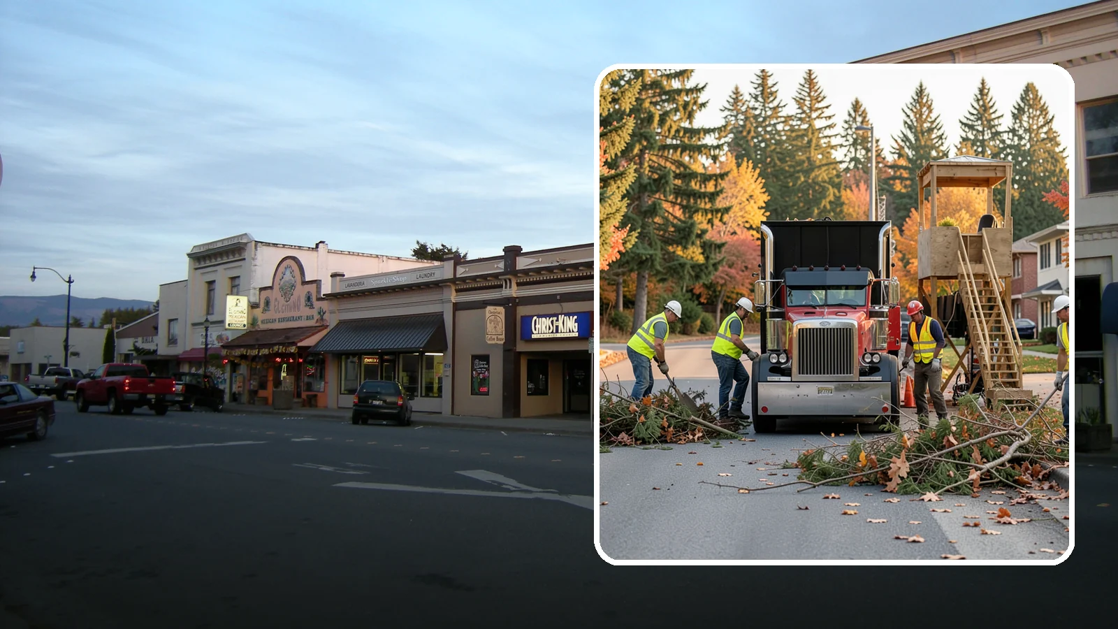 Storm Debris Collection in Burlington, Skagit County, WA - Post-storm collection of downed limbs, branches, and wind-blown debris from public areas.