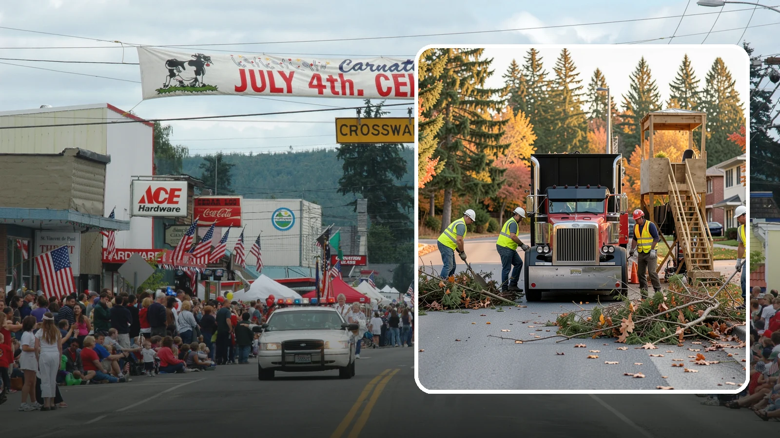 Storm Debris Collection in Carnation, King County, WA - Post-storm collection of downed limbs, branches, and wind-blown debris from public areas.