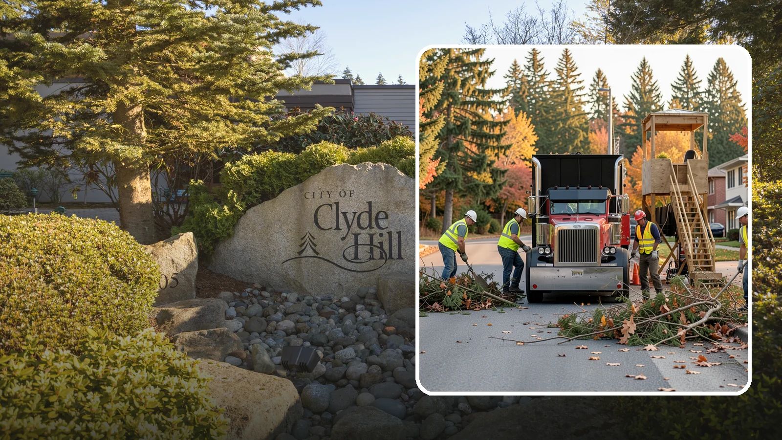 Storm Debris Collection in Clyde Hill, King County, WA - Post-storm collection of downed limbs, branches, and wind-blown debris from public areas.