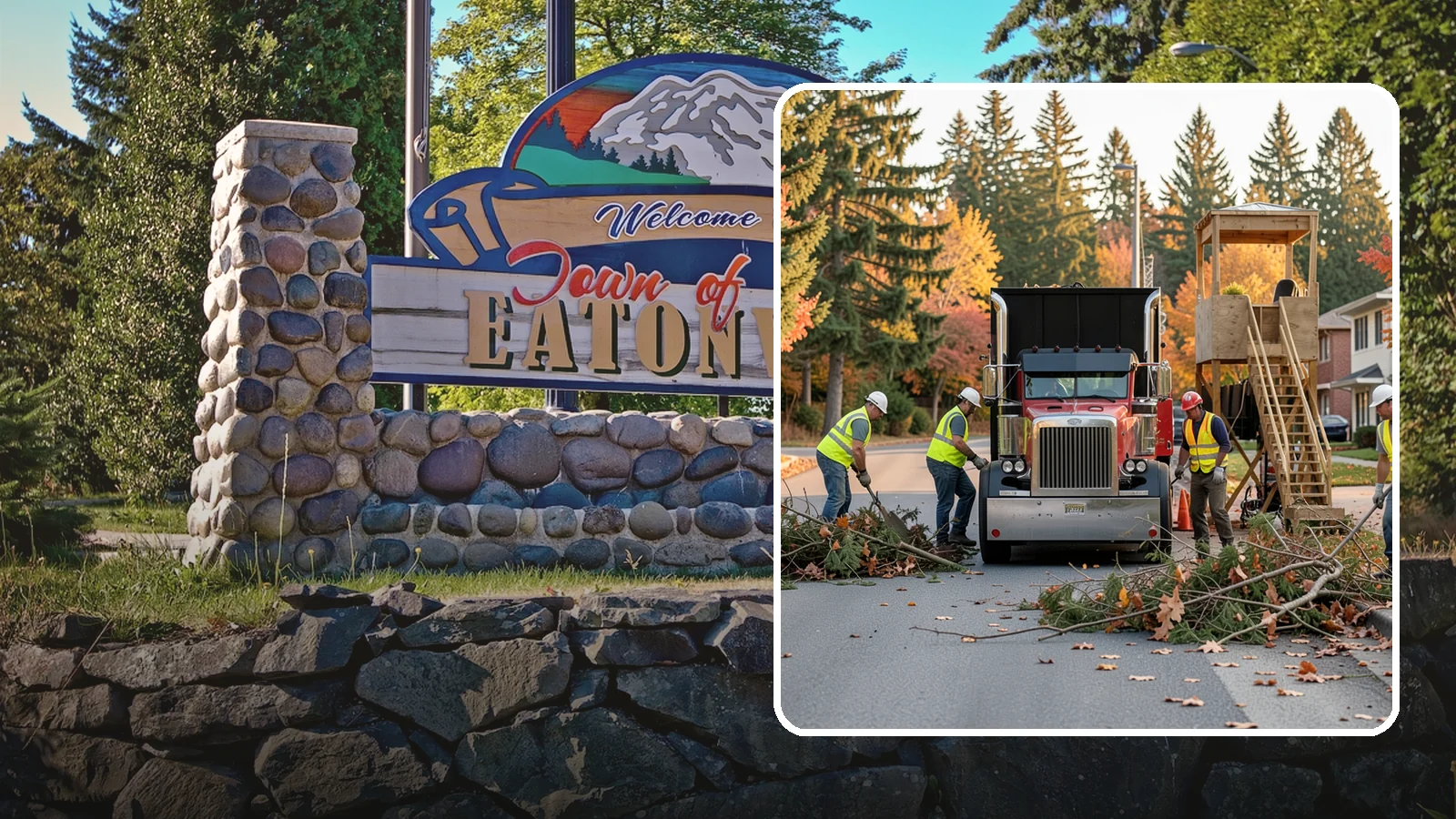 Storm Debris Collection in Eatonville, Pierce County, WA - Post-storm collection of downed limbs, branches, and wind-blown debris from public areas.