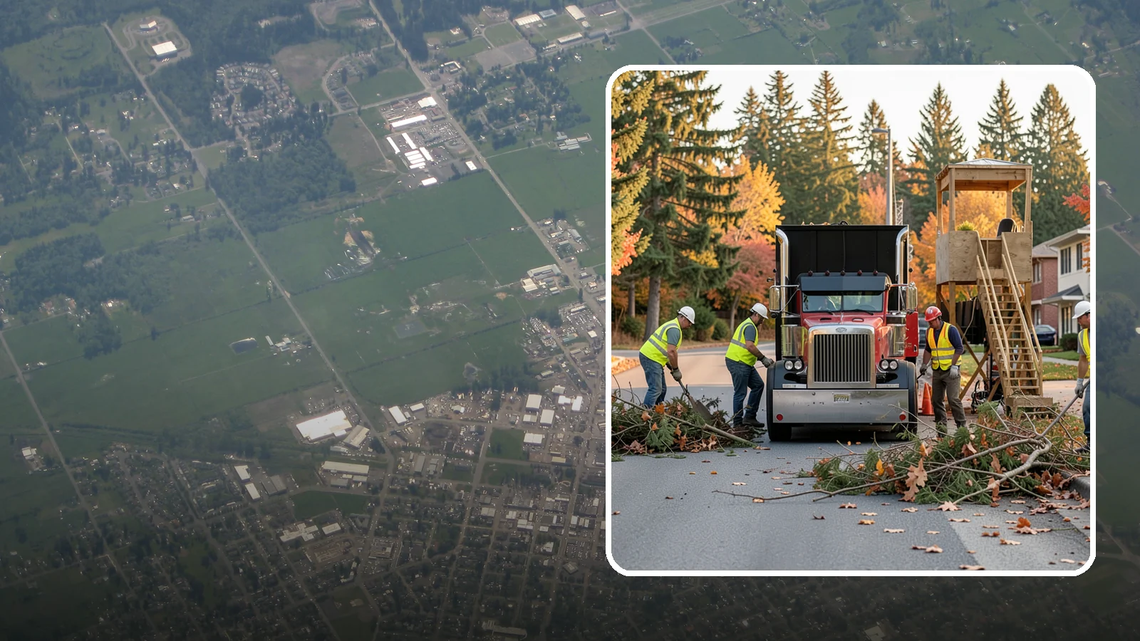 Storm Debris Collection in Enumclaw, King County, WA - Post-storm collection of downed limbs, branches, and wind-blown debris from public areas.