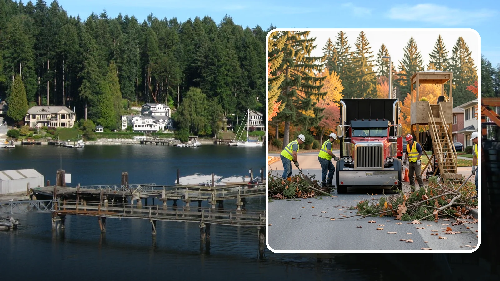 Storm Debris Collection in Gig Harbor, Pierce County, WA - Post-storm collection of downed limbs, branches, and wind-blown debris from public areas.