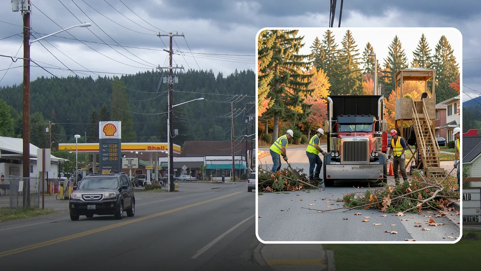 Storm Debris Collection in Granite Falls, Snohomish County, WA - Post-storm collection of downed limbs, branches, and wind-blown debris from public areas.