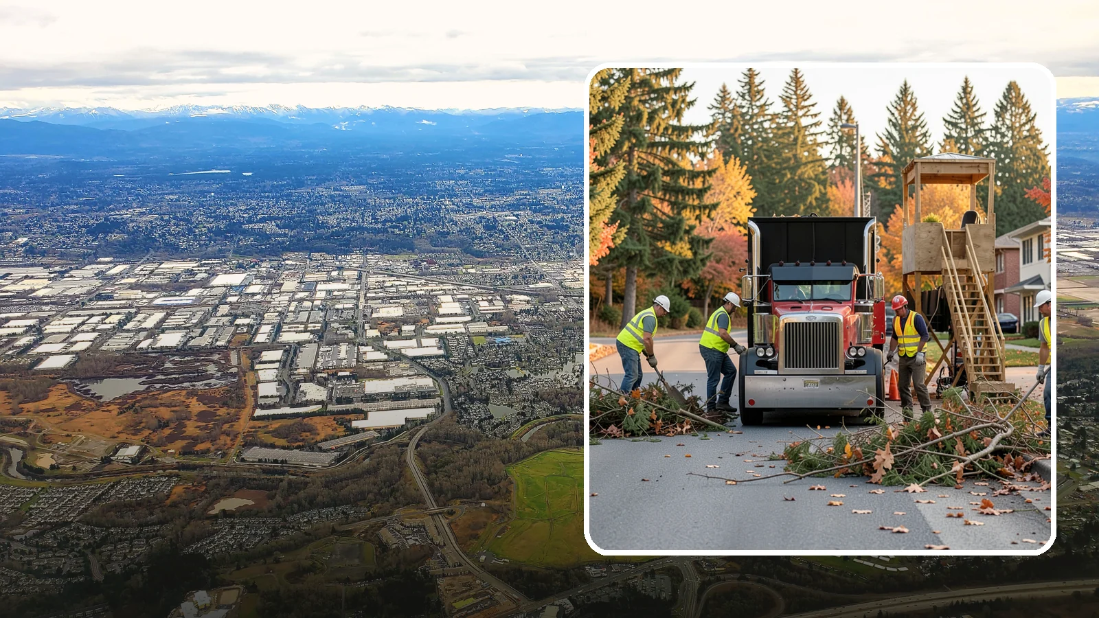 Storm Debris Collection in Kent, King County, WA - Post-storm collection of downed limbs, branches, and wind-blown debris from public areas.