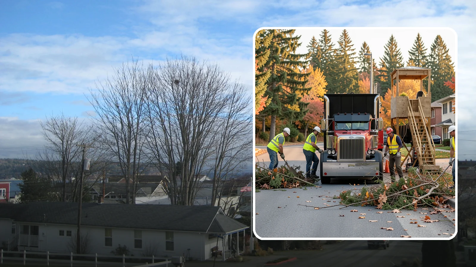 Storm Debris Collection in Langley, Island County, WA - Post-storm collection of downed limbs, branches, and wind-blown debris from public areas.