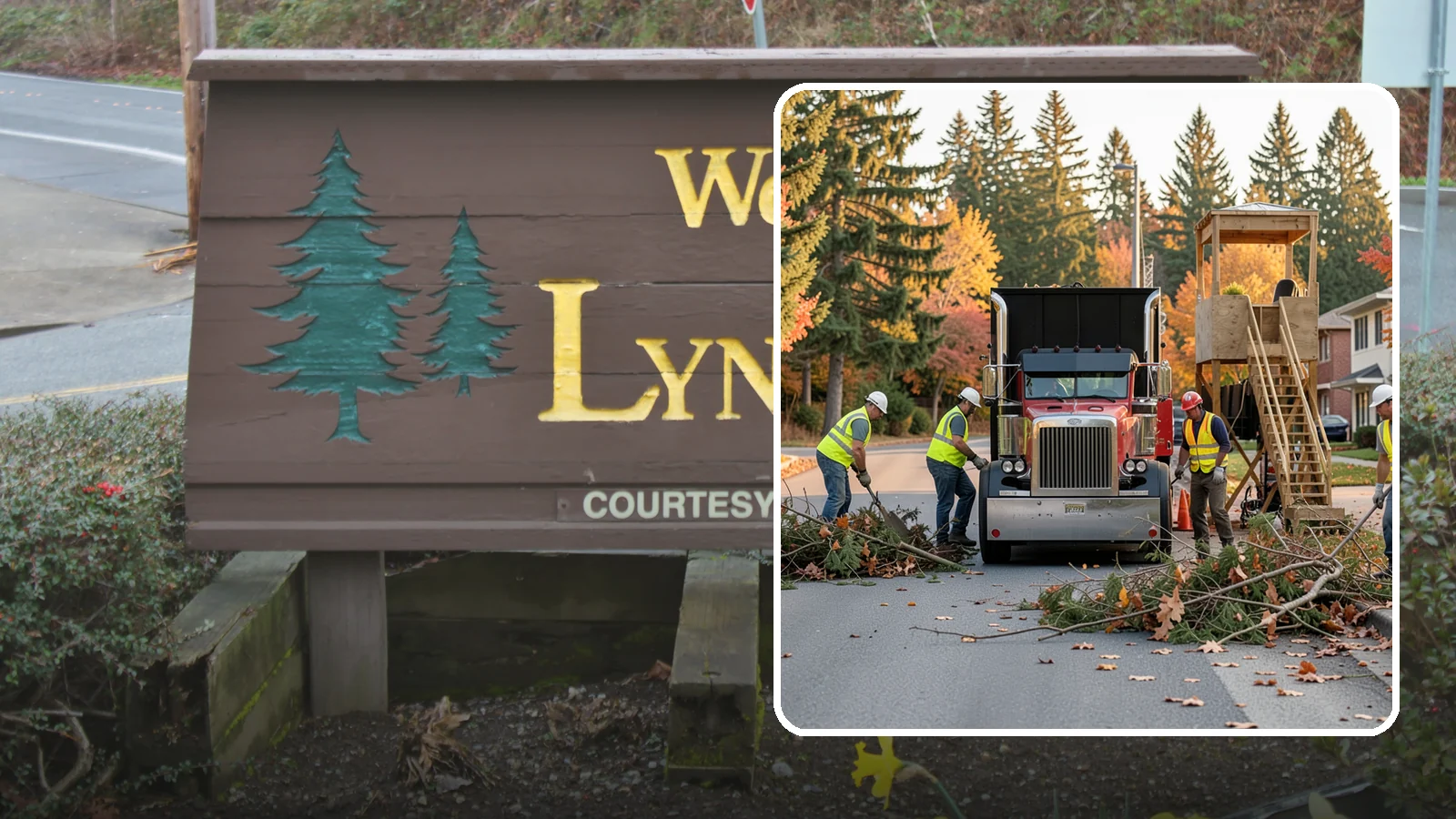 Storm Debris Collection in Lynnwood, Snohomish County, WA - Post-storm collection of downed limbs, branches, and wind-blown debris from public areas.