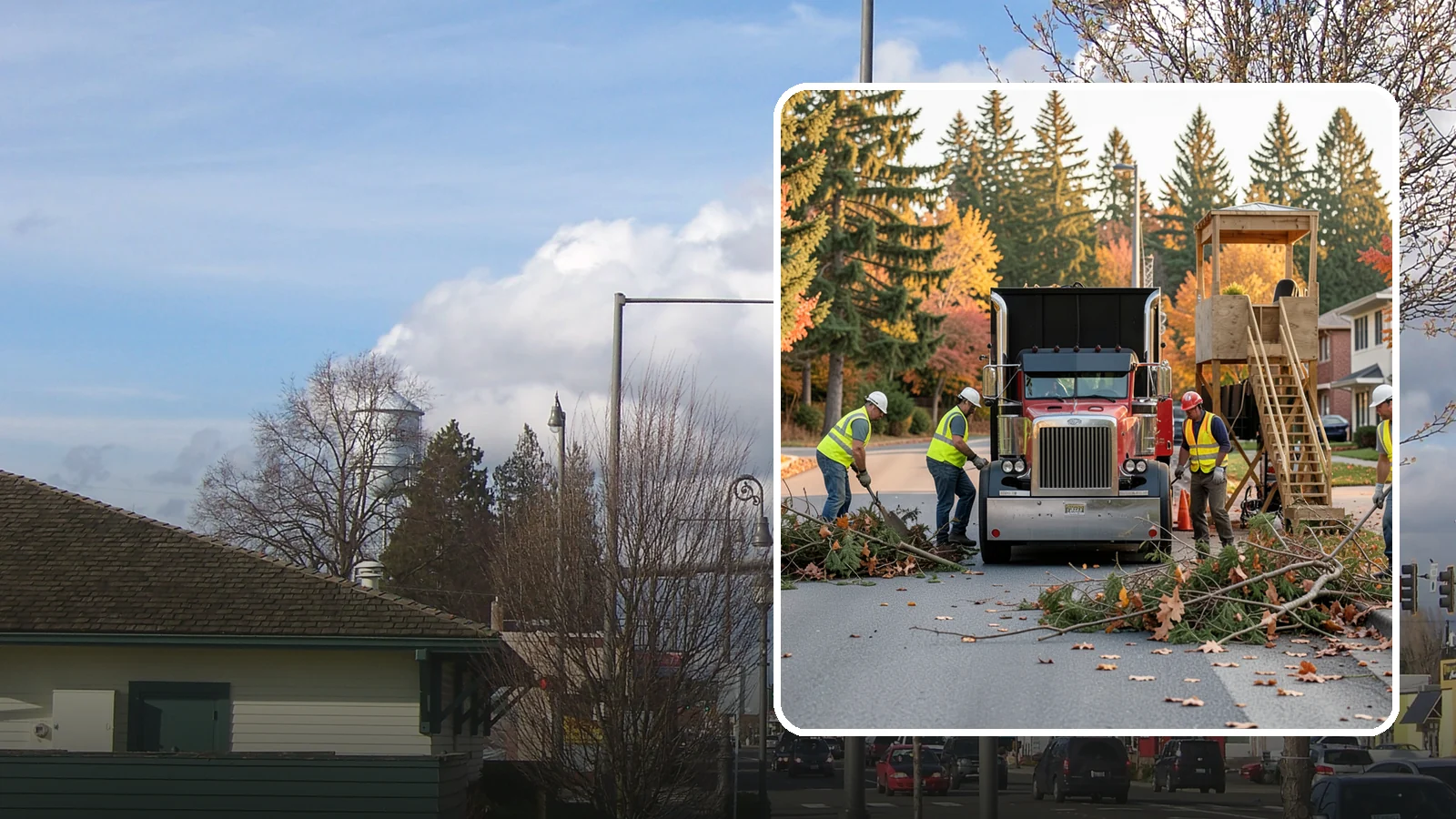 Storm Debris Collection in Marysville, Snohomish County, WA - Post-storm collection of downed limbs, branches, and wind-blown debris from public areas.