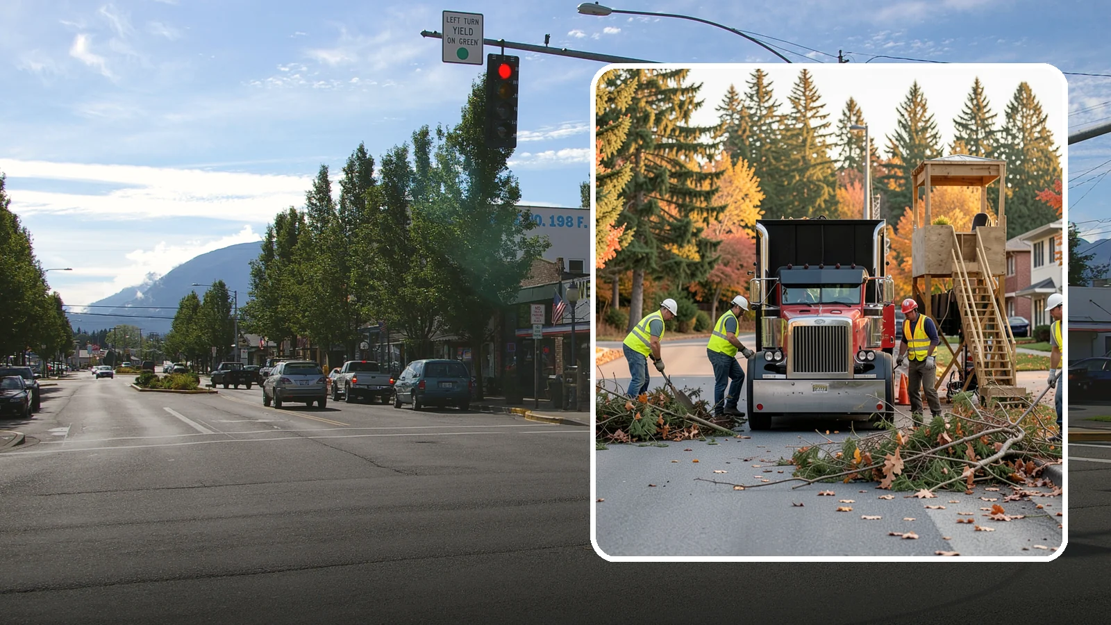 Storm Debris Collection in North Bend, King County, WA - Post-storm collection of downed limbs, branches, and wind-blown debris from public areas.