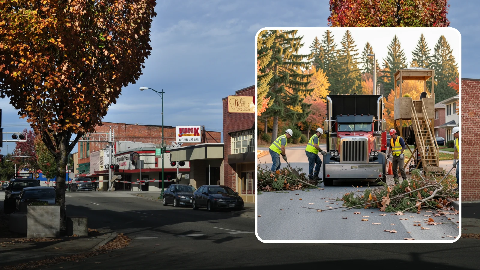 Storm Debris Collection in Puyallup, Pierce County, WA - Post-storm collection of downed limbs, branches, and wind-blown debris from public areas.