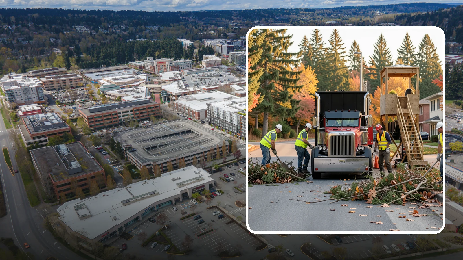 Storm Debris Collection in Redmond, King County, WA - Post-storm collection of downed limbs, branches, and wind-blown debris from public areas.