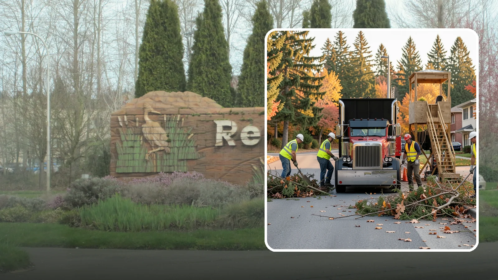 Storm Debris Collection in Renton, King County, WA - Post-storm collection of downed limbs, branches, and wind-blown debris from public areas.