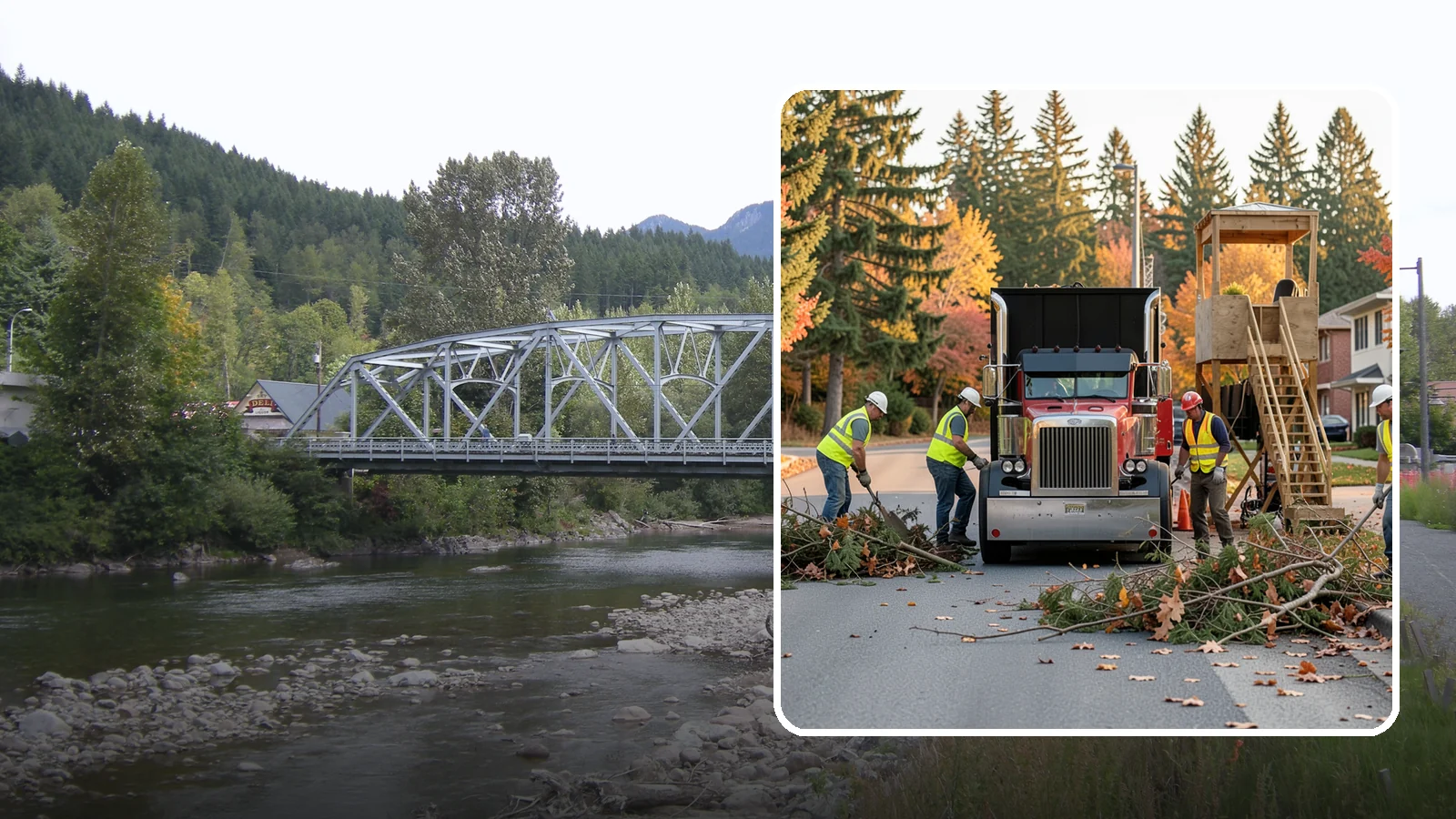 Storm Debris Collection in Skykomish, King County, WA - Post-storm collection of downed limbs, branches, and wind-blown debris from public areas.