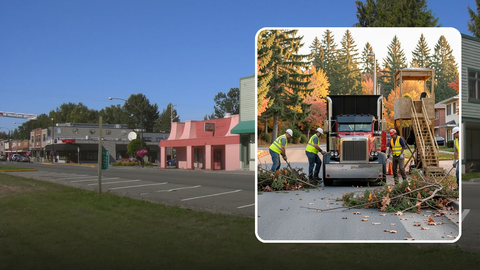 Storm Debris Collection in Snoqualmie, King County, WA - Post-storm collection of downed limbs, branches, and wind-blown debris from public areas.