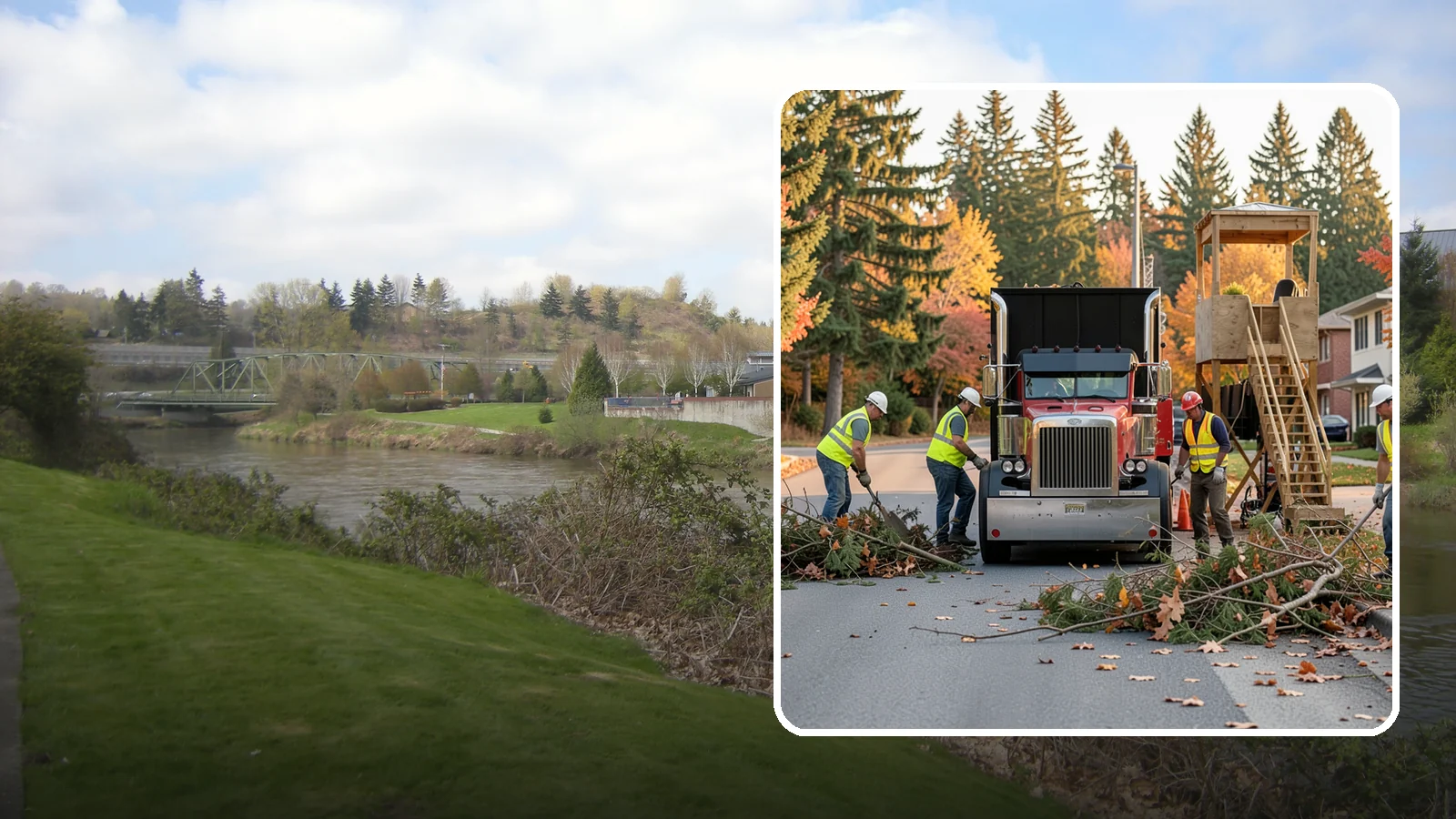 Storm Debris Collection in Tukwila, King County, WA - Post-storm collection of downed limbs, branches, and wind-blown debris from public areas.
